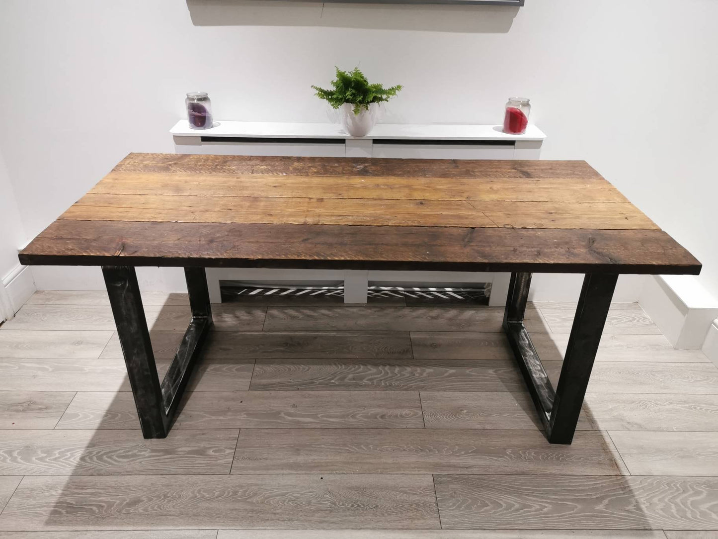 Rustic Industrial Dining Table | Café Table with Reclaimed Wood & Raw Steel | Handmade UK Kitchen Furniture | Loft Farmhouse Style