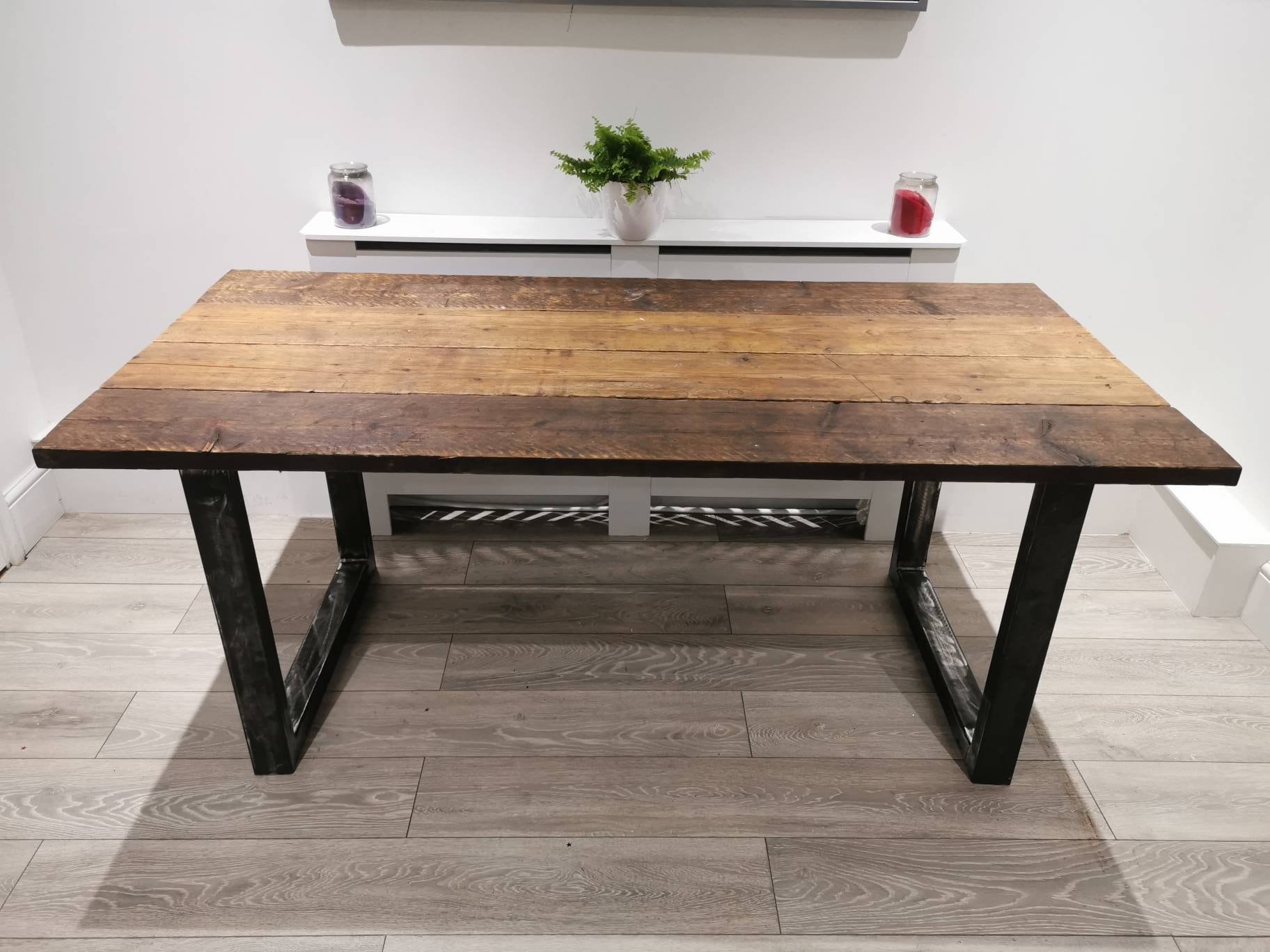 Rustic Industrial Dining Table | Café Table with Reclaimed Wood & Raw Steel | Handmade UK Kitchen Furniture | Loft Farmhouse Style