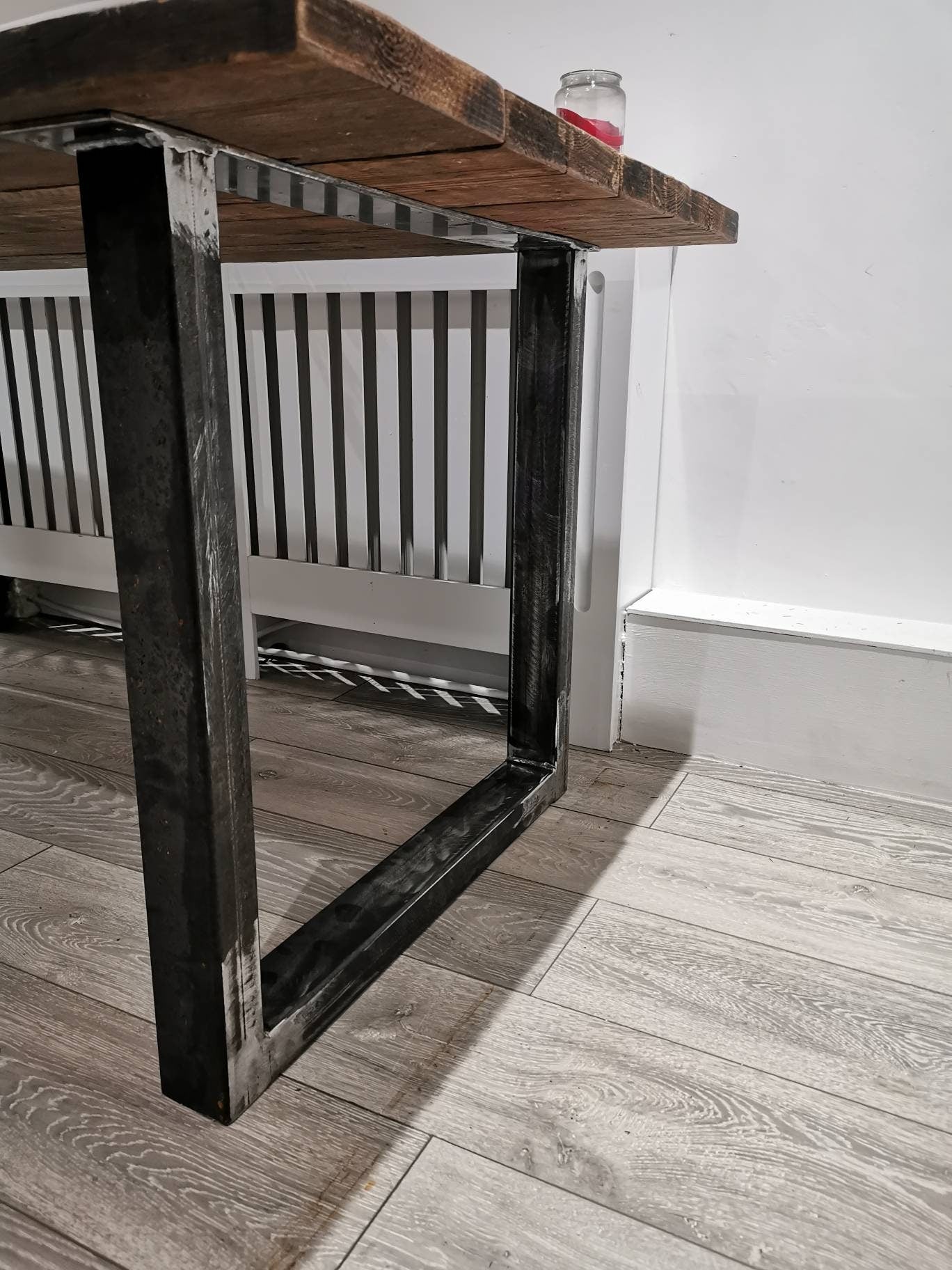 Rustic Industrial Dining Table | Café Table with Reclaimed Wood & Raw Steel | Handmade UK Kitchen Furniture | Loft Farmhouse Style