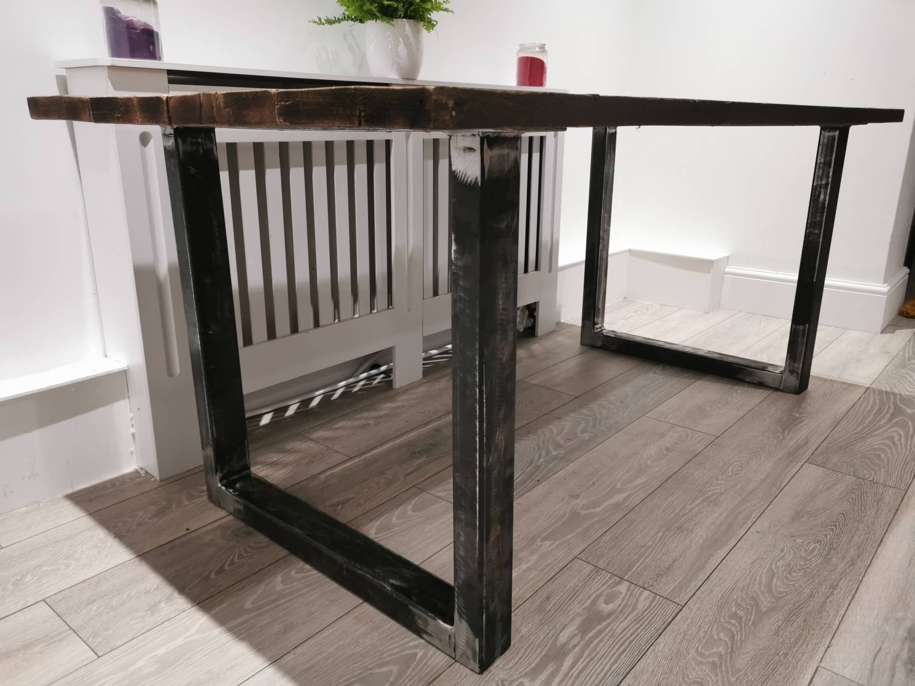 Rustic Industrial Dining Table | Café Table with Reclaimed Wood & Raw Steel | Handmade UK Kitchen Furniture | Loft Farmhouse Style