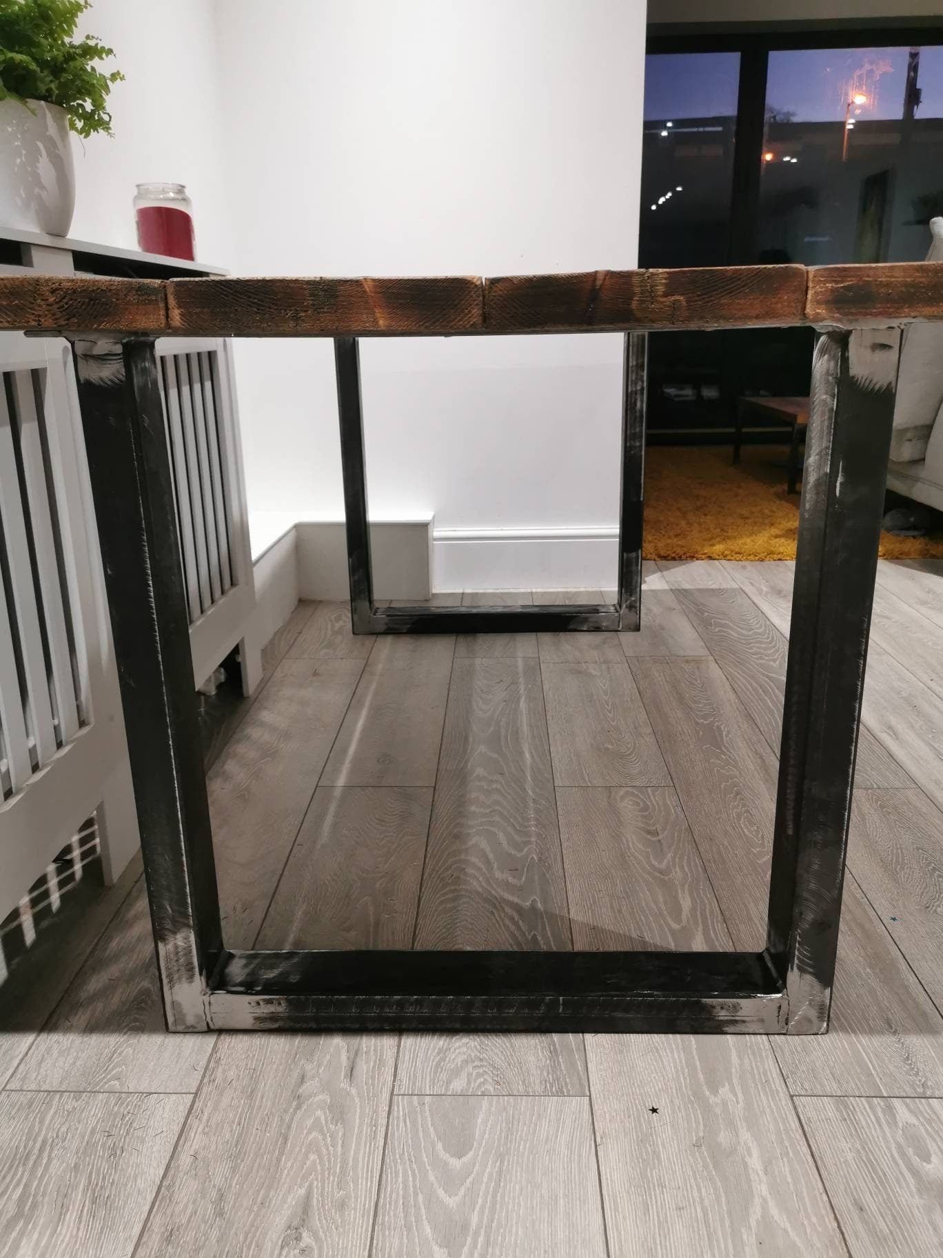 Rustic Industrial Dining Table | Café Table with Reclaimed Wood & Raw Steel | Handmade UK Kitchen Furniture | Loft Farmhouse Style