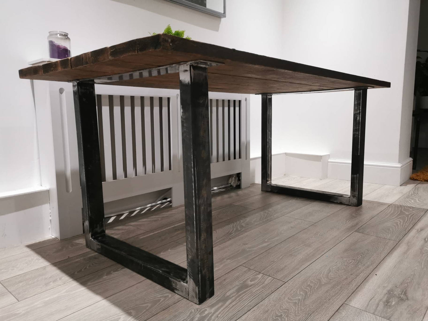 Rustic Industrial Dining Table | Café Table with Reclaimed Wood & Raw Steel | Handmade UK Kitchen Furniture | Loft Farmhouse Style