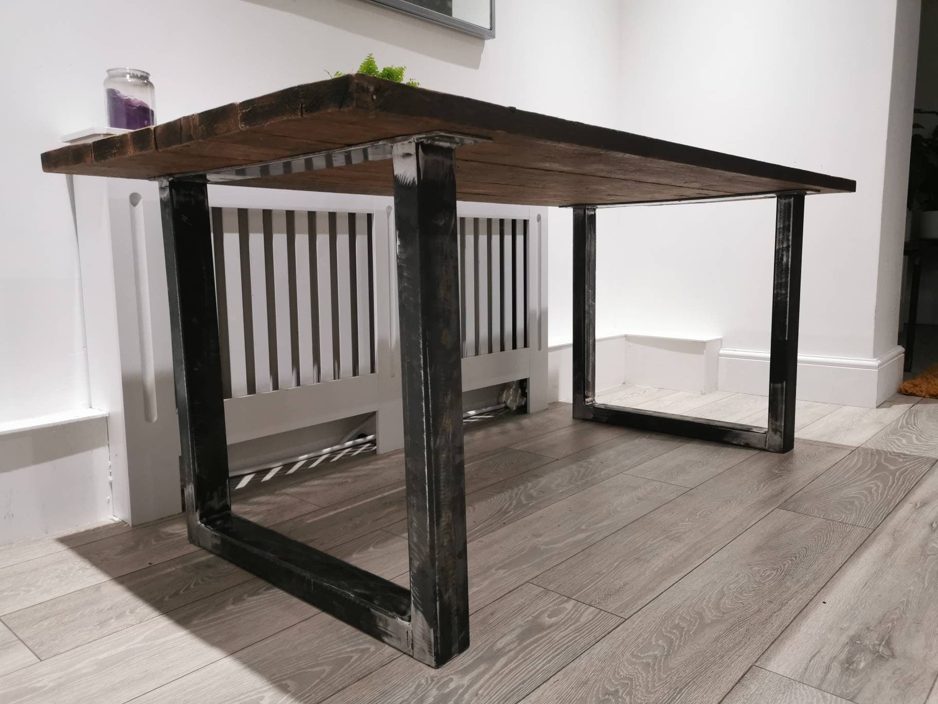 Rustic Industrial Dining Table | Café Table with Reclaimed Wood & Raw Steel | Handmade UK Kitchen Furniture | Loft Farmhouse Style