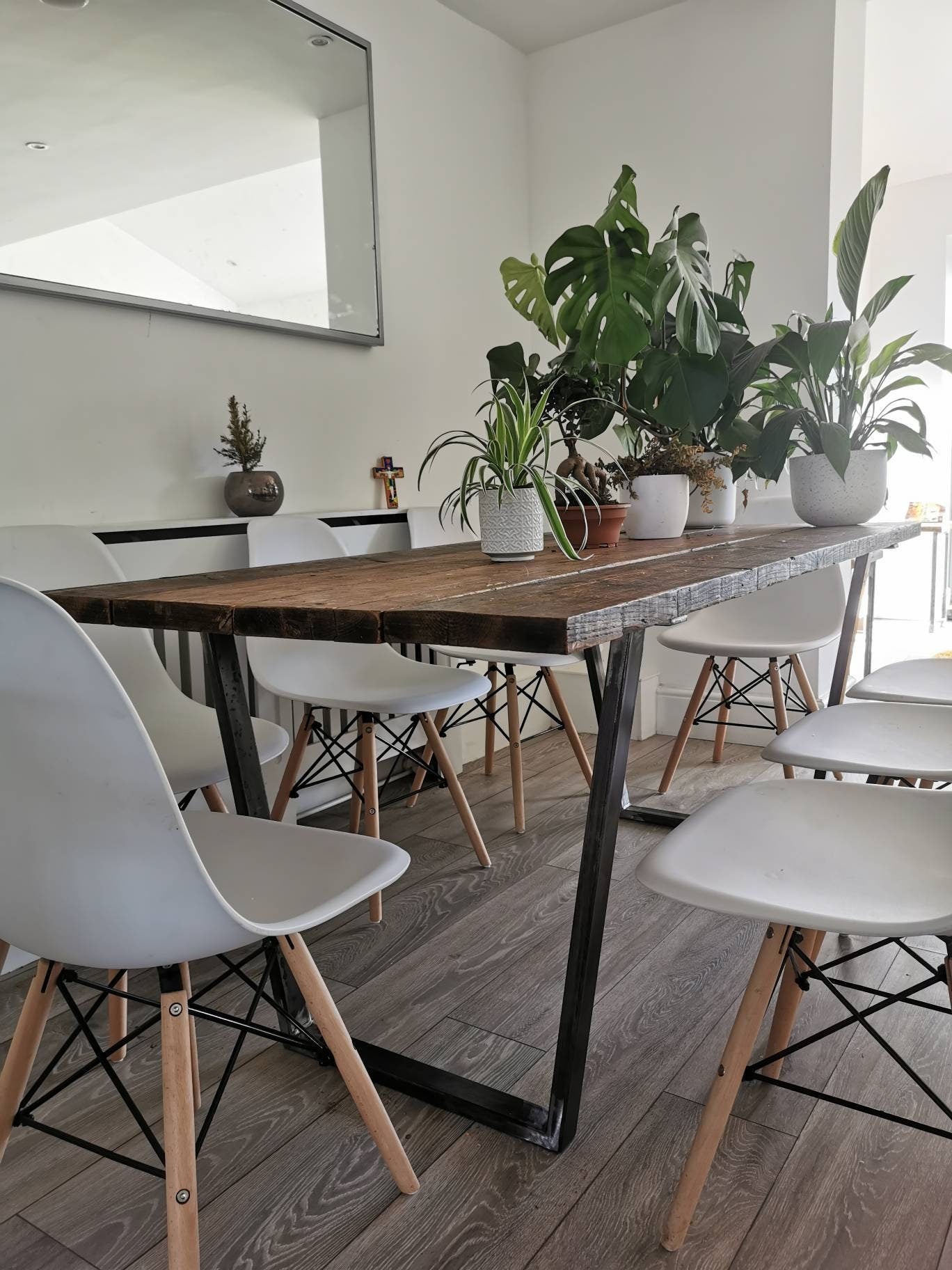 Rustic Industrial Dining Table | Raw Steel and Wood Farmhouse Table | Handmade UK Furniture | Loft & Modern Rustic Decor