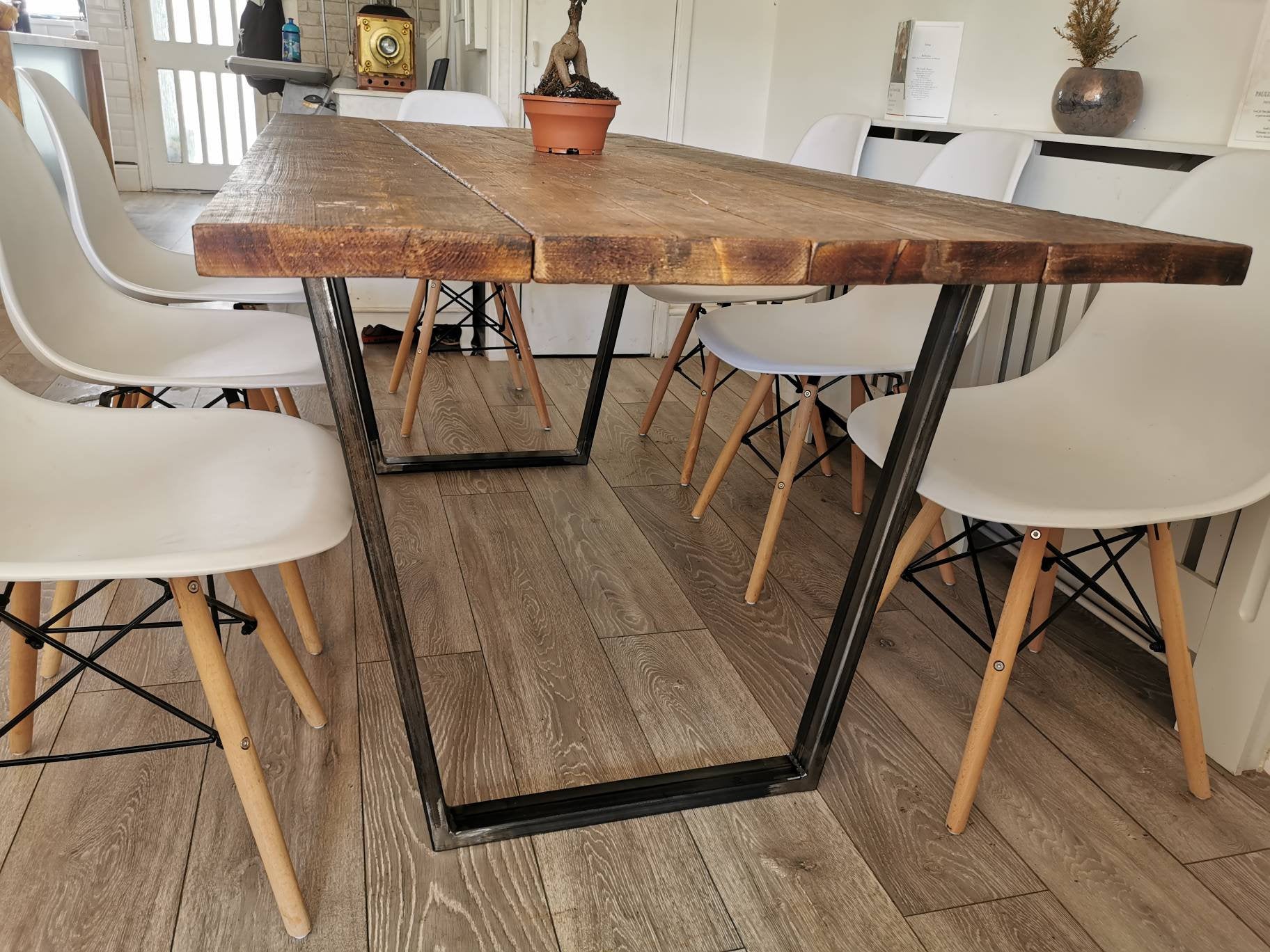 Rustic Industrial Dining Table | Raw Steel and Wood Farmhouse Table | Handmade UK Furniture | Loft & Modern Rustic Decor