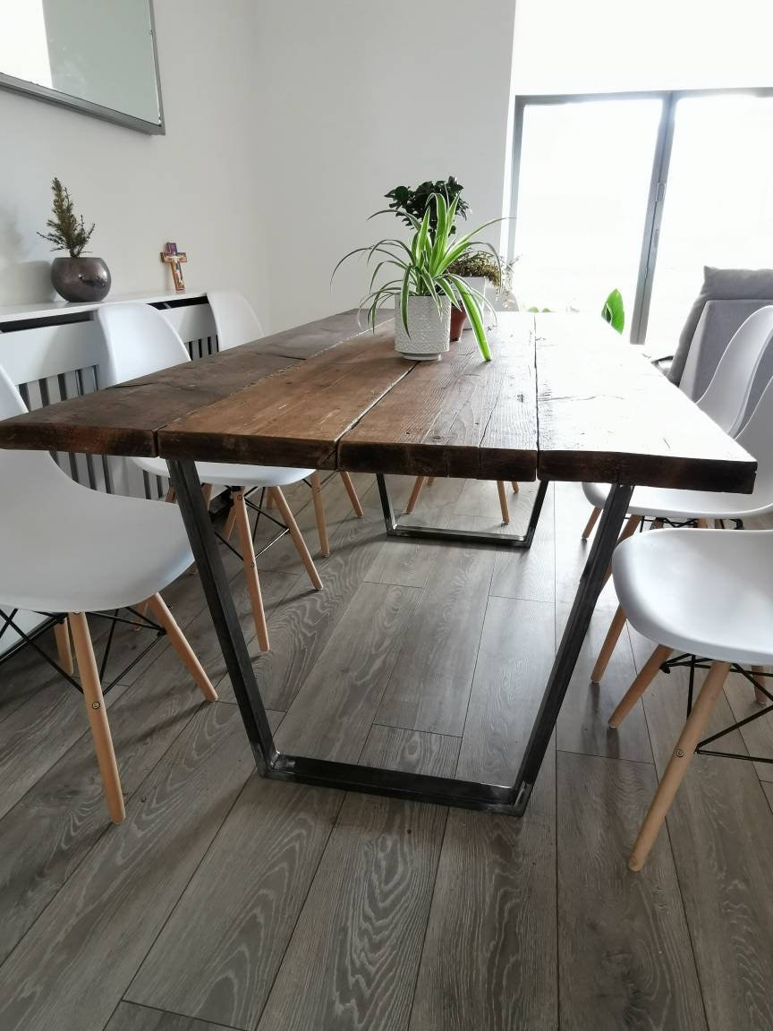 Rustic Industrial Dining Table | Raw Steel and Wood Farmhouse Table | Handmade UK Furniture | Loft & Modern Rustic Decor