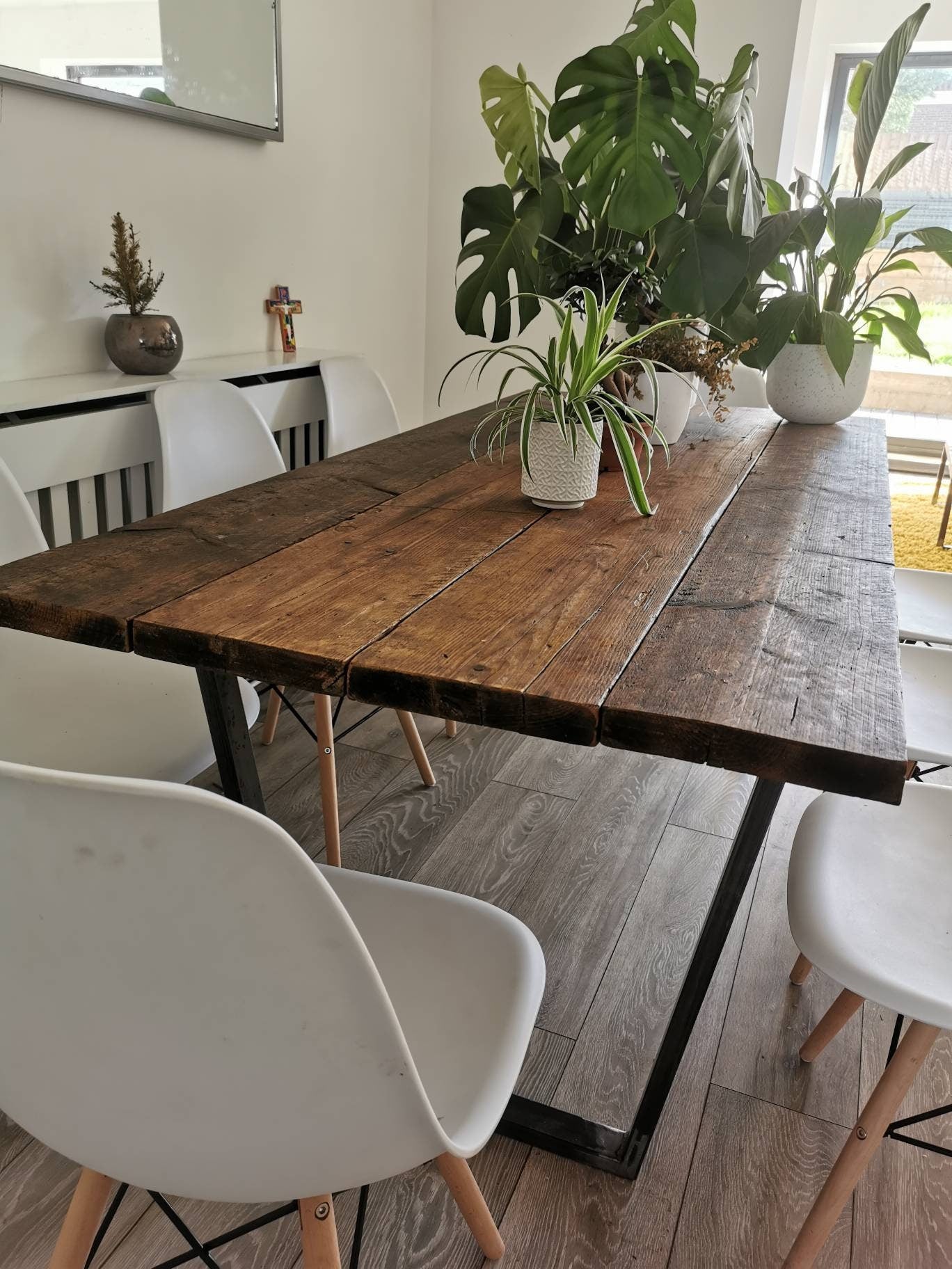 Rustic Industrial Dining Table | Raw Steel and Wood Farmhouse Table | Handmade UK Furniture | Loft & Modern Rustic Decor