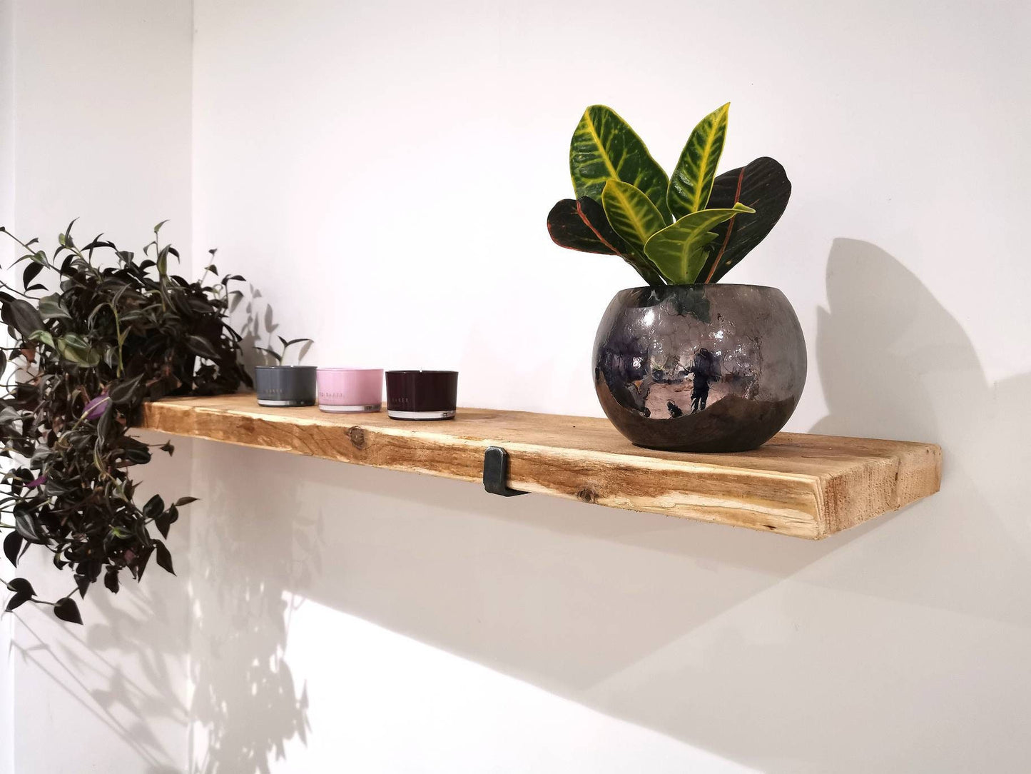 Rustic Industrial Wall Shelf with Raw Steel Brackets | Handmade Wood and Metal Shelf | UK Made Storage & Decor