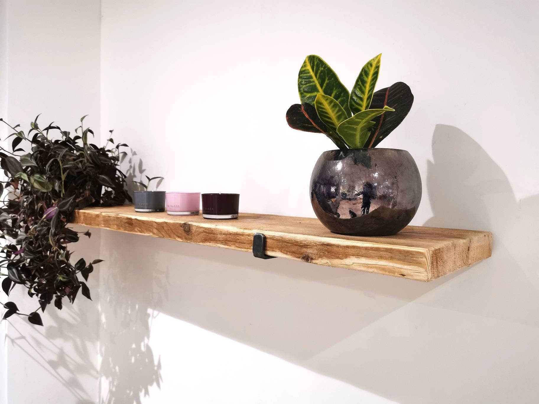 Rustic Industrial Wall Shelf with Raw Steel Brackets | Handmade Wood and Metal Shelf | UK Made Storage & Decor