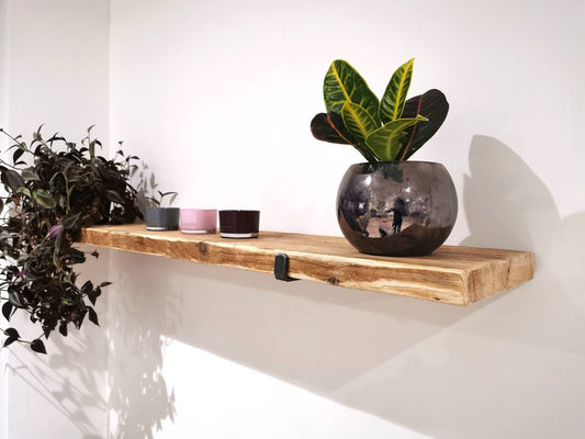 Rustic Industrial Wall Shelf with Raw Steel Brackets | Handmade Wood and Metal Shelf | UK Made Storage & Decor