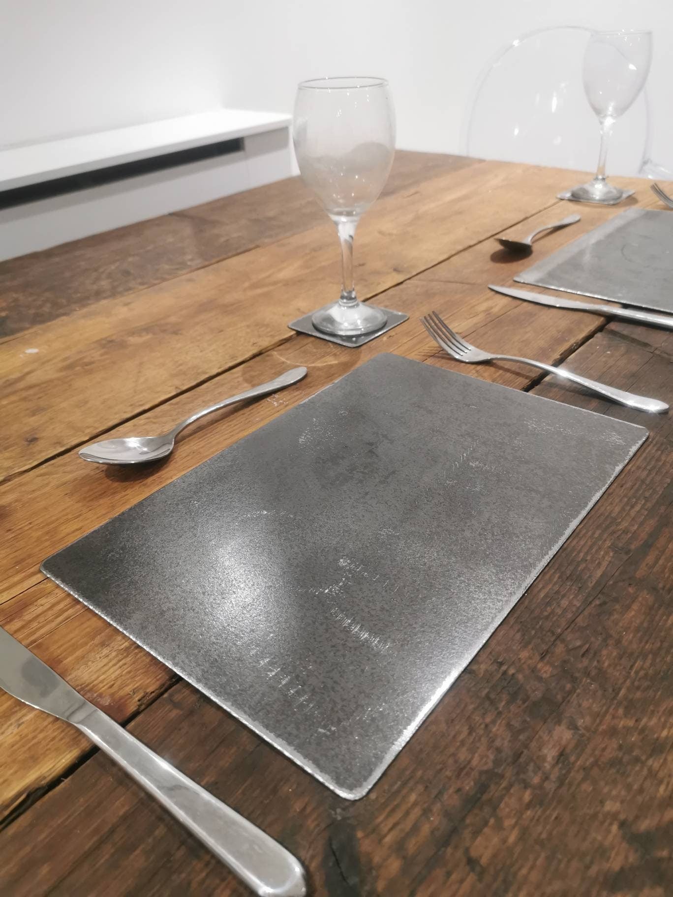 Rustic Metal Placemats & Coasters | Industrial Tableware Set | Handmade Steel Dining Accessories | UK Made Home Decor