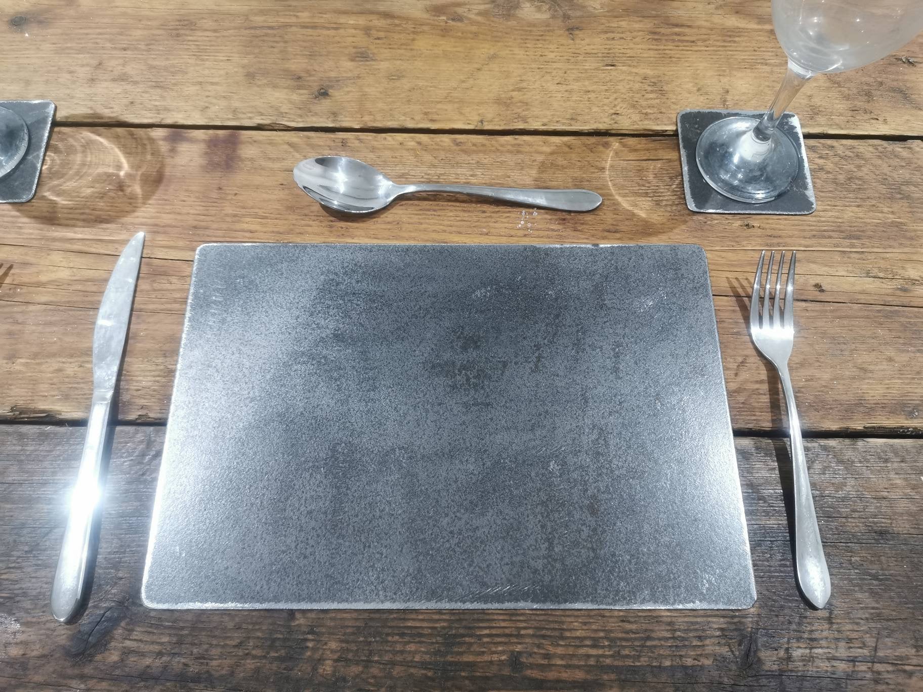 Rustic Metal Placemats & Coasters | Industrial Tableware Set | Handmade Steel Dining Accessories | UK Made Home Decor