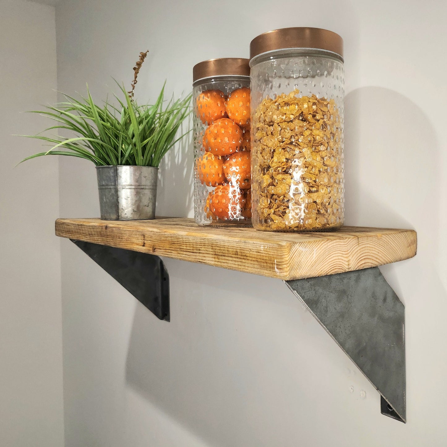 Rustic Shelf & Raw Steel Brackets – Handmade Wooden Shelf – Industrial Wall Shelving – UK Made – Free UK Delivery