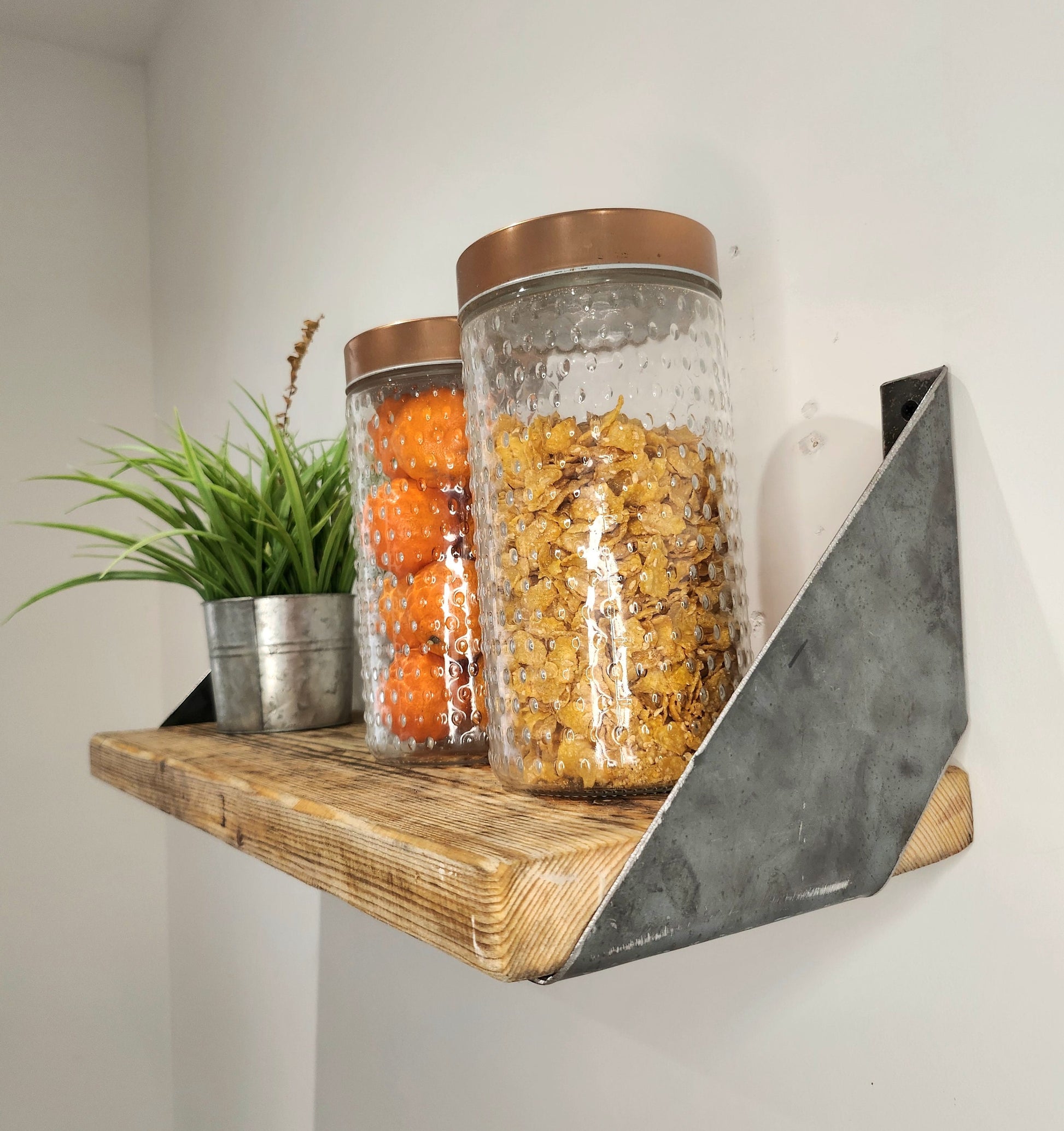 Rustic Shelf & Raw Steel Brackets – Handmade Wooden Shelf – Industrial Wall Shelving – UK Made – Free UK Delivery