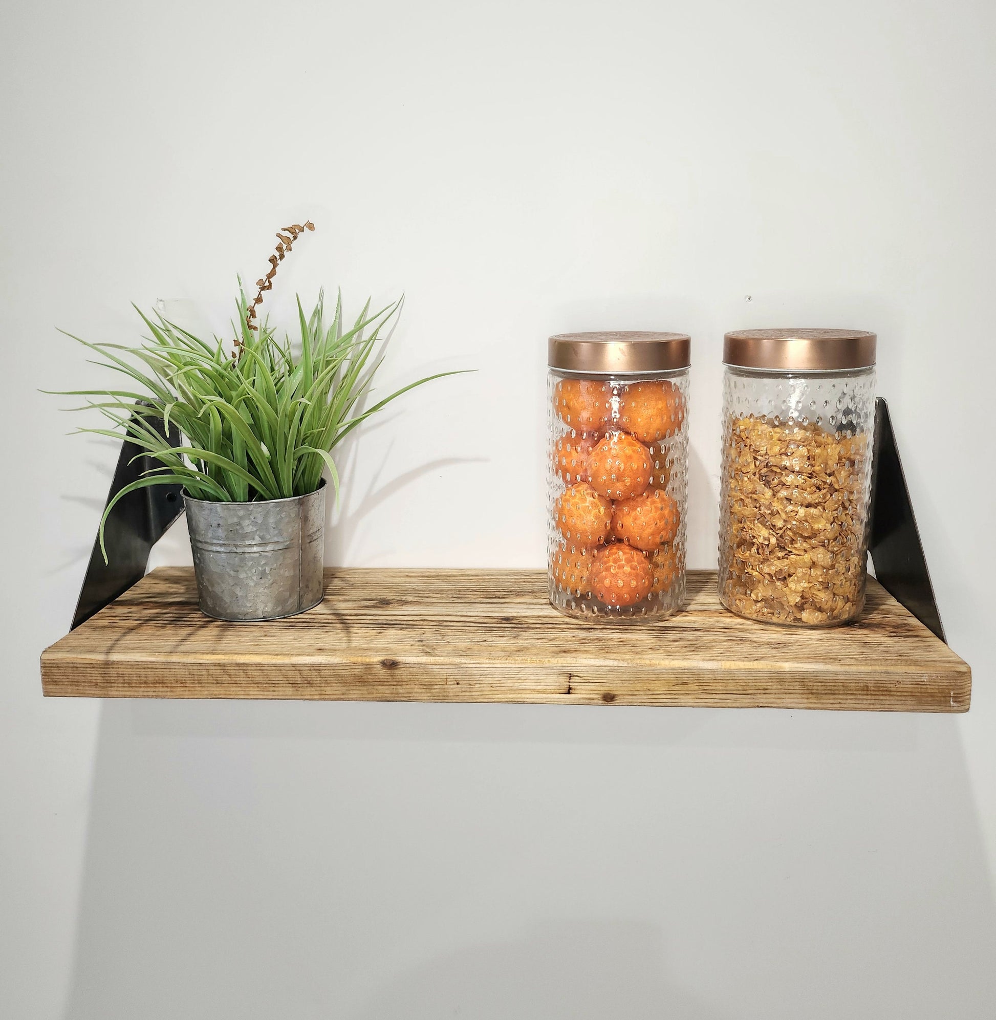 Rustic Shelf & Raw Steel Brackets – Handmade Wooden Shelf – Industrial Wall Shelving – UK Made – Free UK Delivery