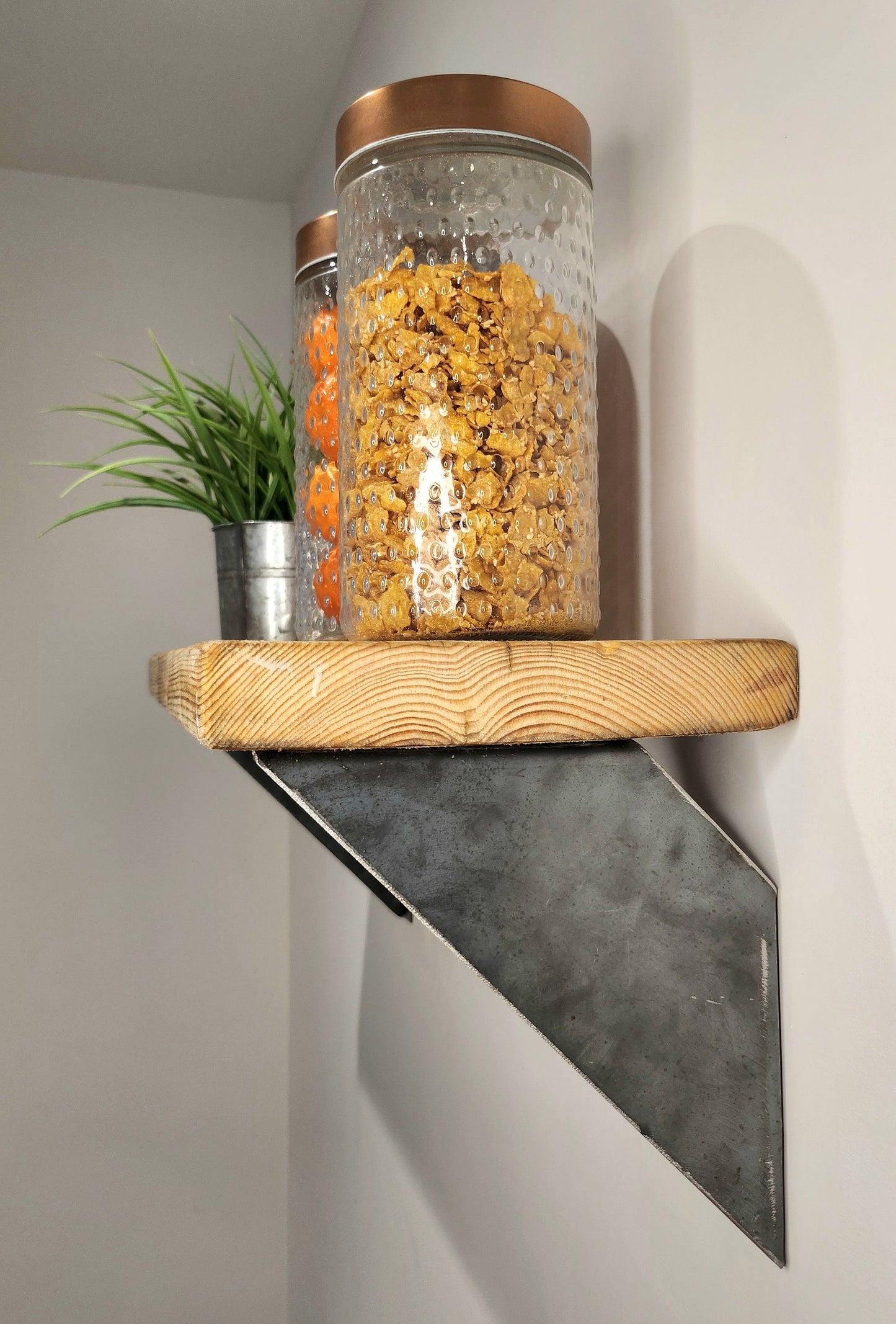 Rustic Shelf & Raw Steel Brackets – Handmade Wooden Shelf – Industrial Wall Shelving – UK Made – Free UK Delivery