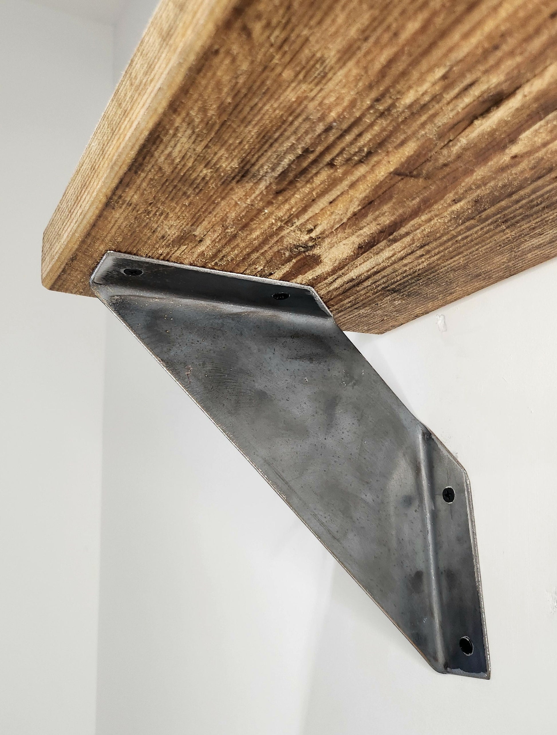 Rustic Shelf & Raw Steel Brackets – Handmade Wooden Shelf – Industrial Wall Shelving – UK Made – Free UK Delivery