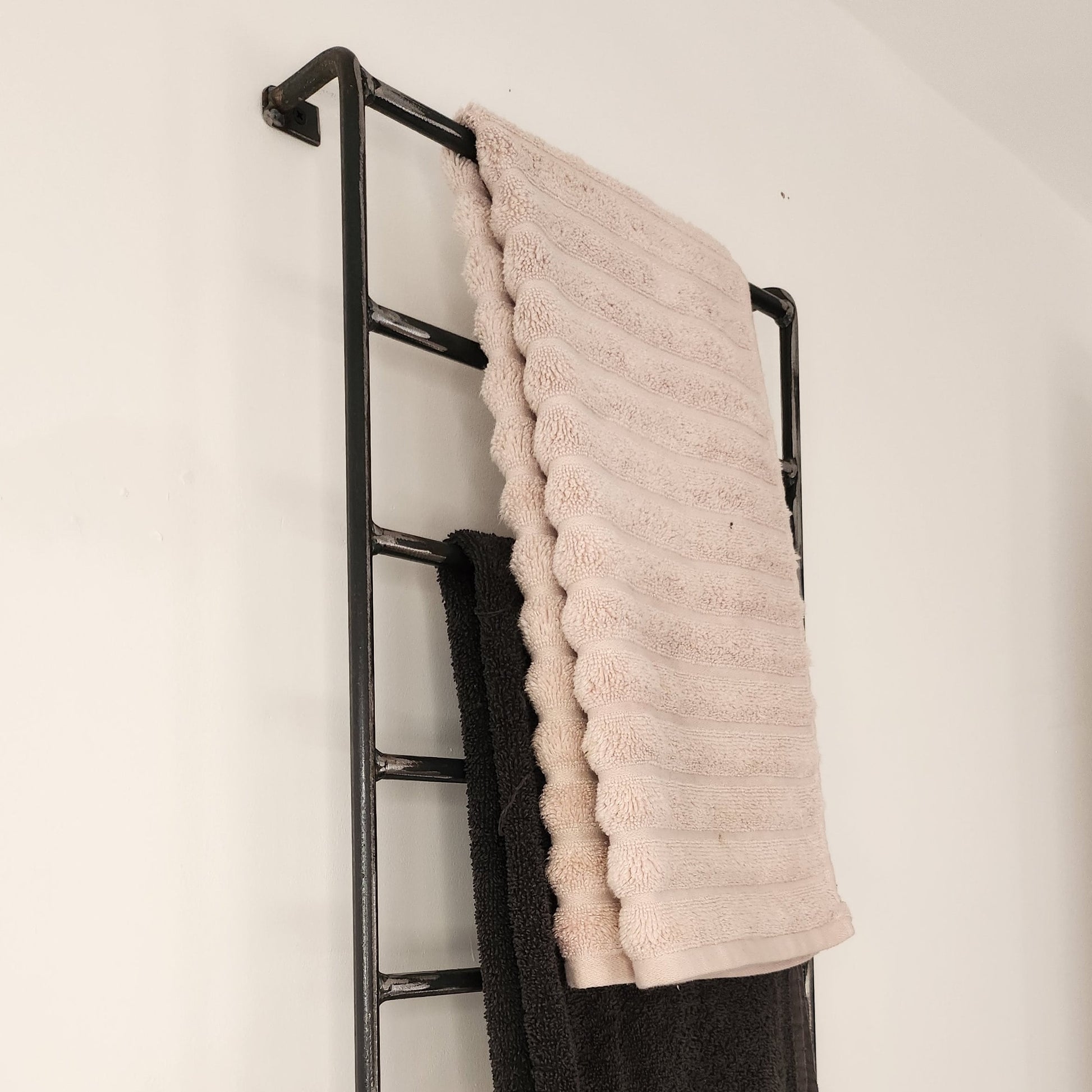 Rustic Towel Rail | Wall Mounted Towel Holder | Handmade Wood & Steel Rail | Bathroom Storage | UK Made