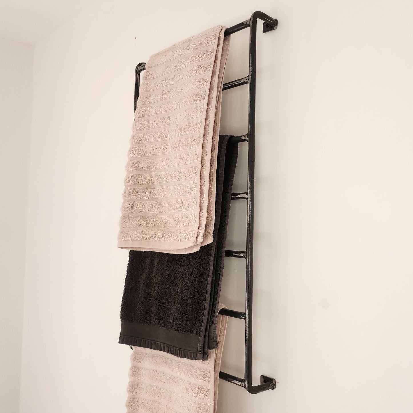 Rustic Towel Rail | Wall Mounted Towel Holder | Handmade Wood & Steel Rail | Bathroom Storage | UK Made
