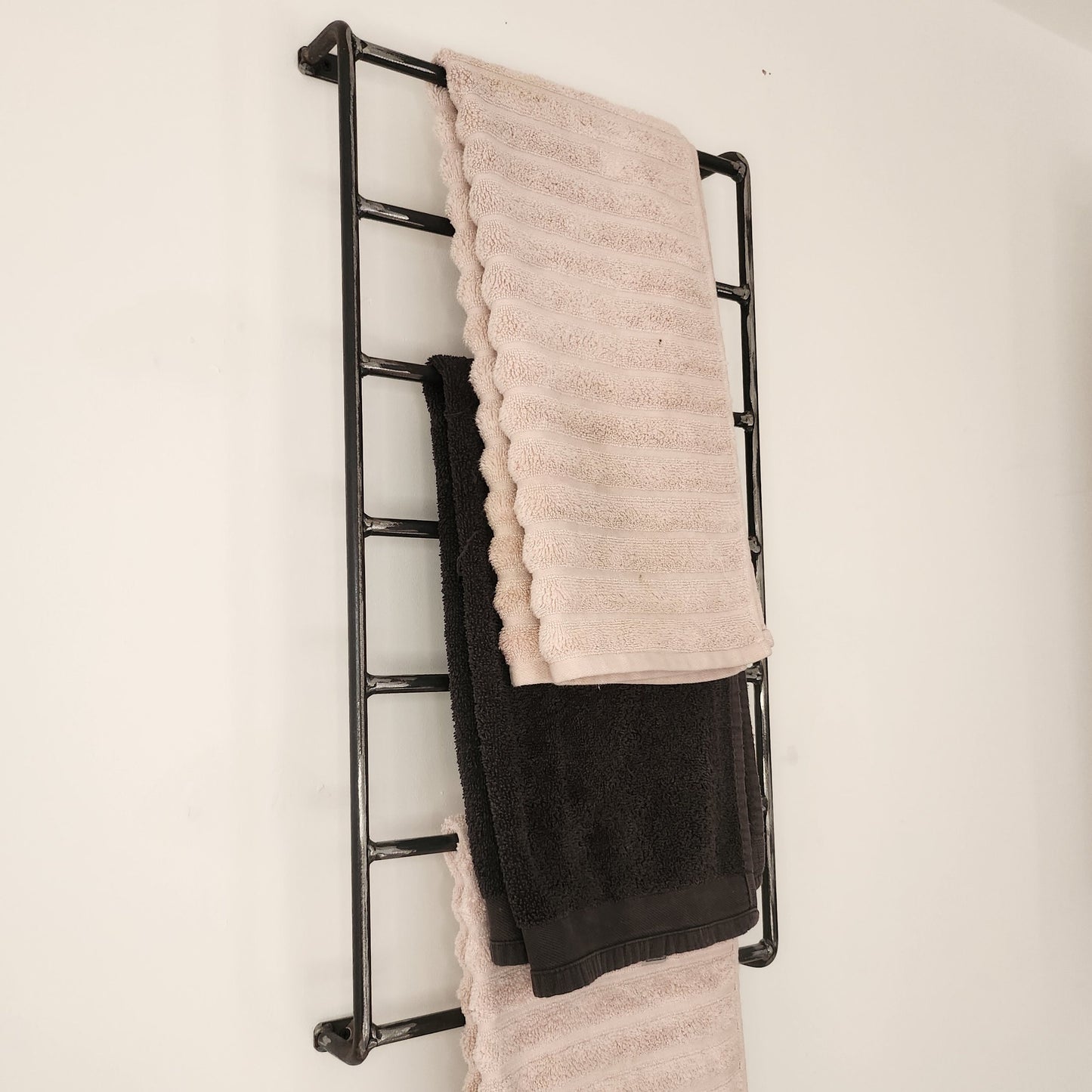 Rustic Towel Rail | Wall Mounted Towel Holder | Handmade Wood & Steel Rail | Bathroom Storage | UK Made