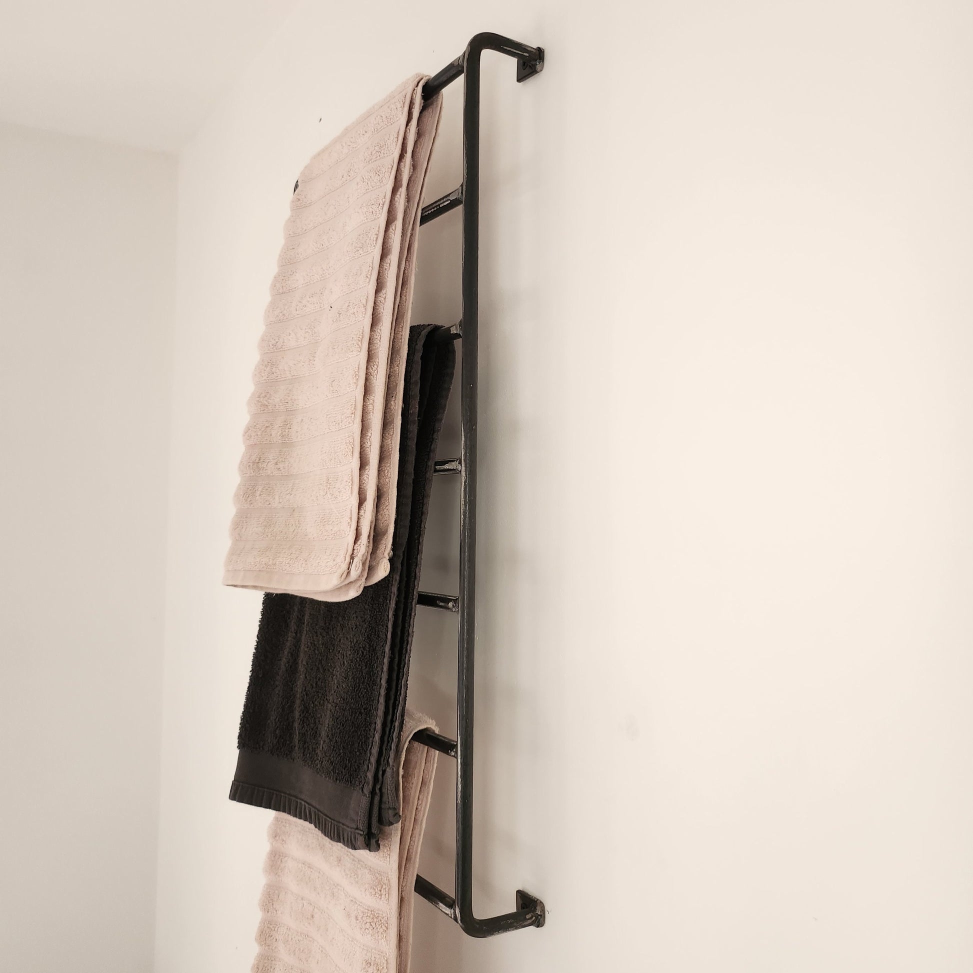 Rustic Towel Rail | Wall Mounted Towel Holder | Handmade Wood & Steel Rail | Bathroom Storage | UK Made
