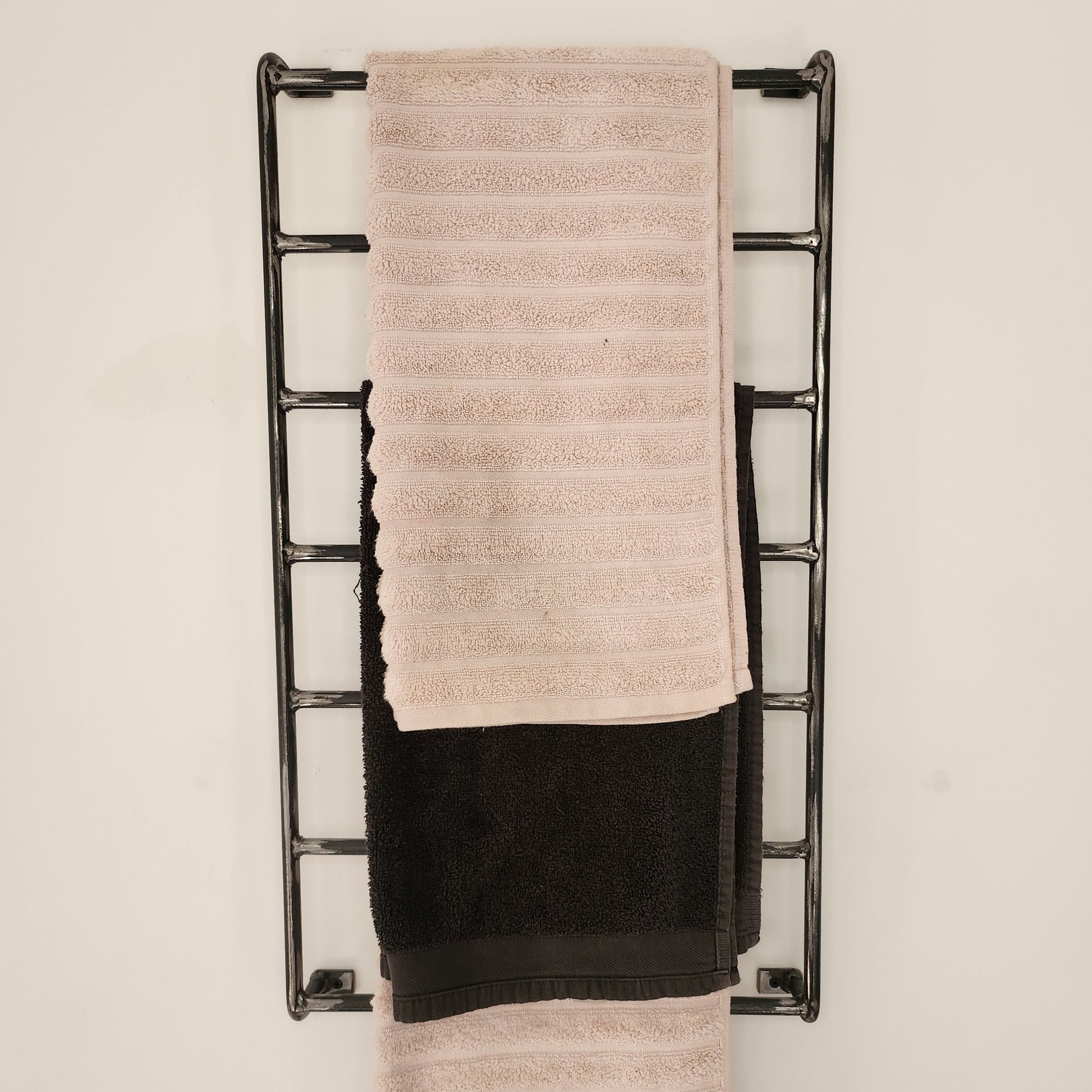 Rustic Towel Rail | Wall Mounted Towel Holder | Handmade Wood & Steel Rail | Bathroom Storage | UK Made