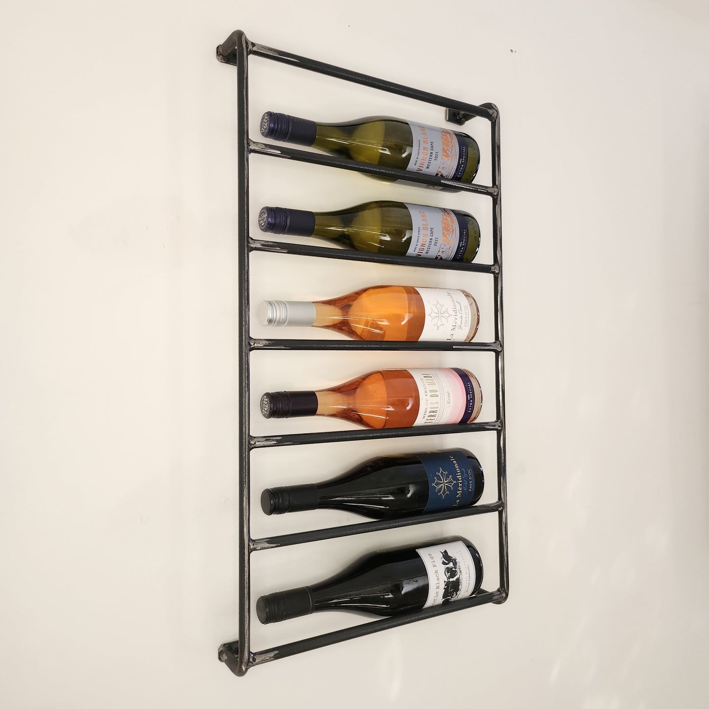 Rustic Wine Rack | Industrial Wall Wine Storage | Handmade Wood & Steel Bottle Rack | UK Made Bar Shelf