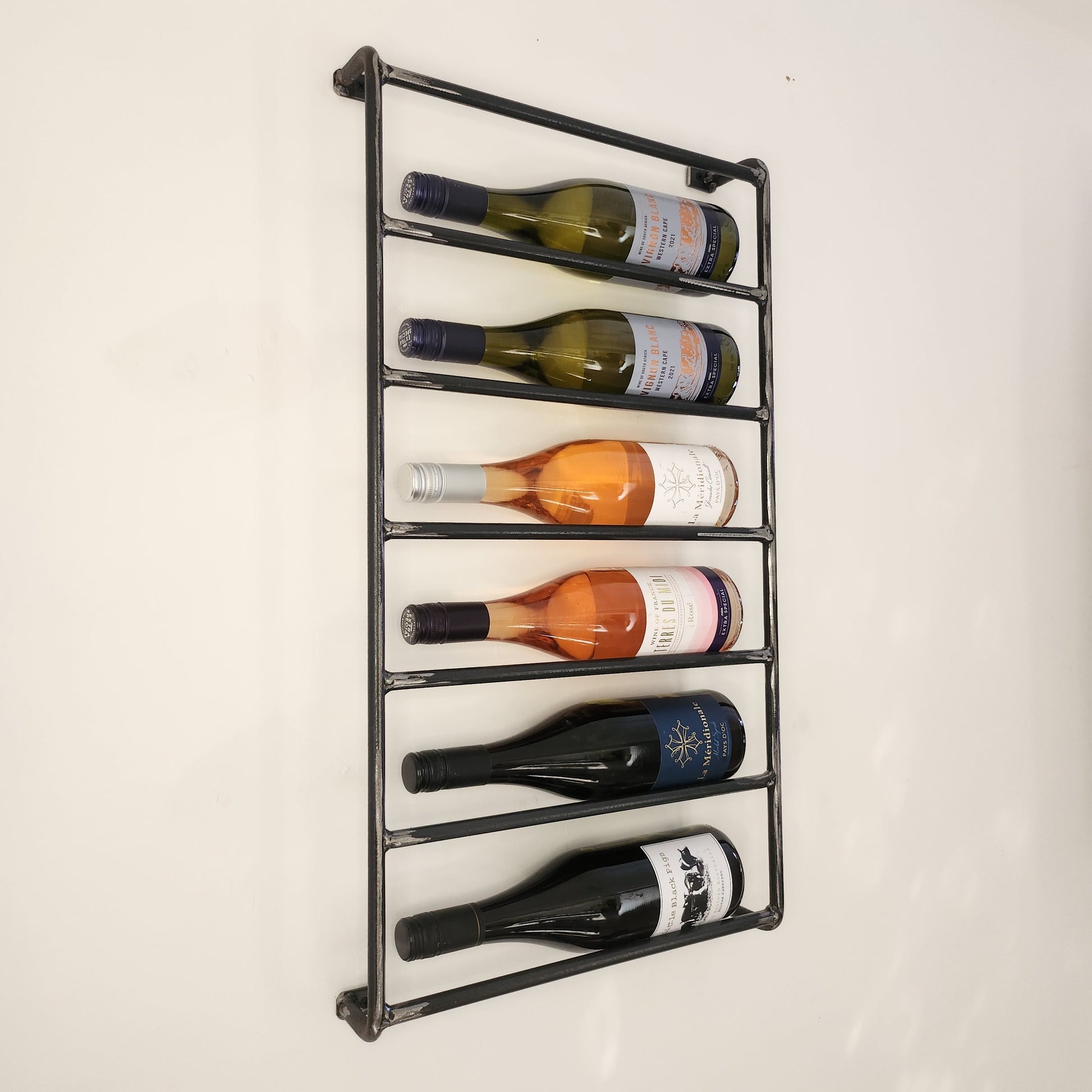 Rustic Wine Rack | Industrial Wall Wine Storage | Handmade Wood & Steel Bottle Rack | UK Made Bar Shelf
