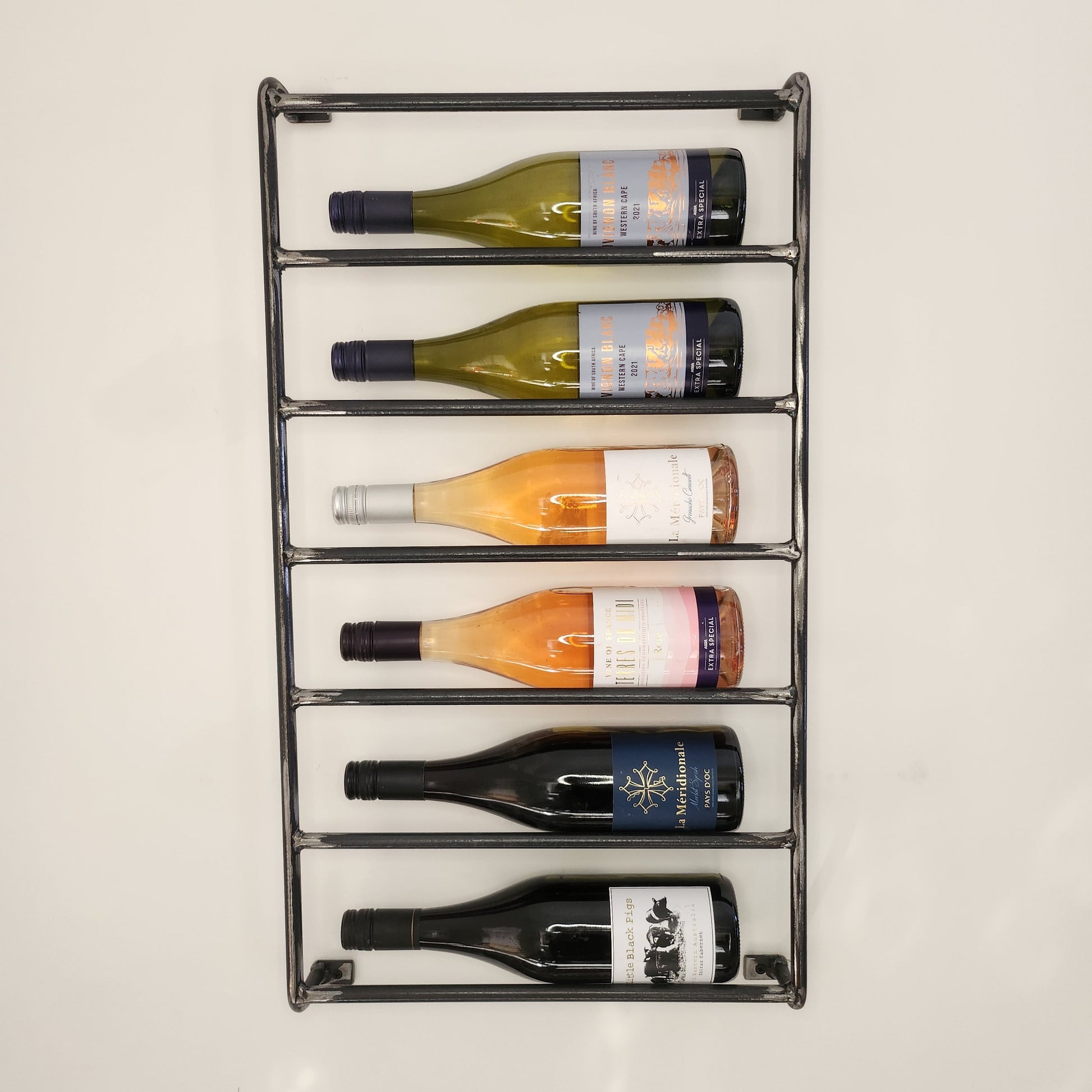 Rustic Wine Rack | Industrial Wall Wine Storage | Handmade Wood & Steel Bottle Rack | UK Made Bar Shelf