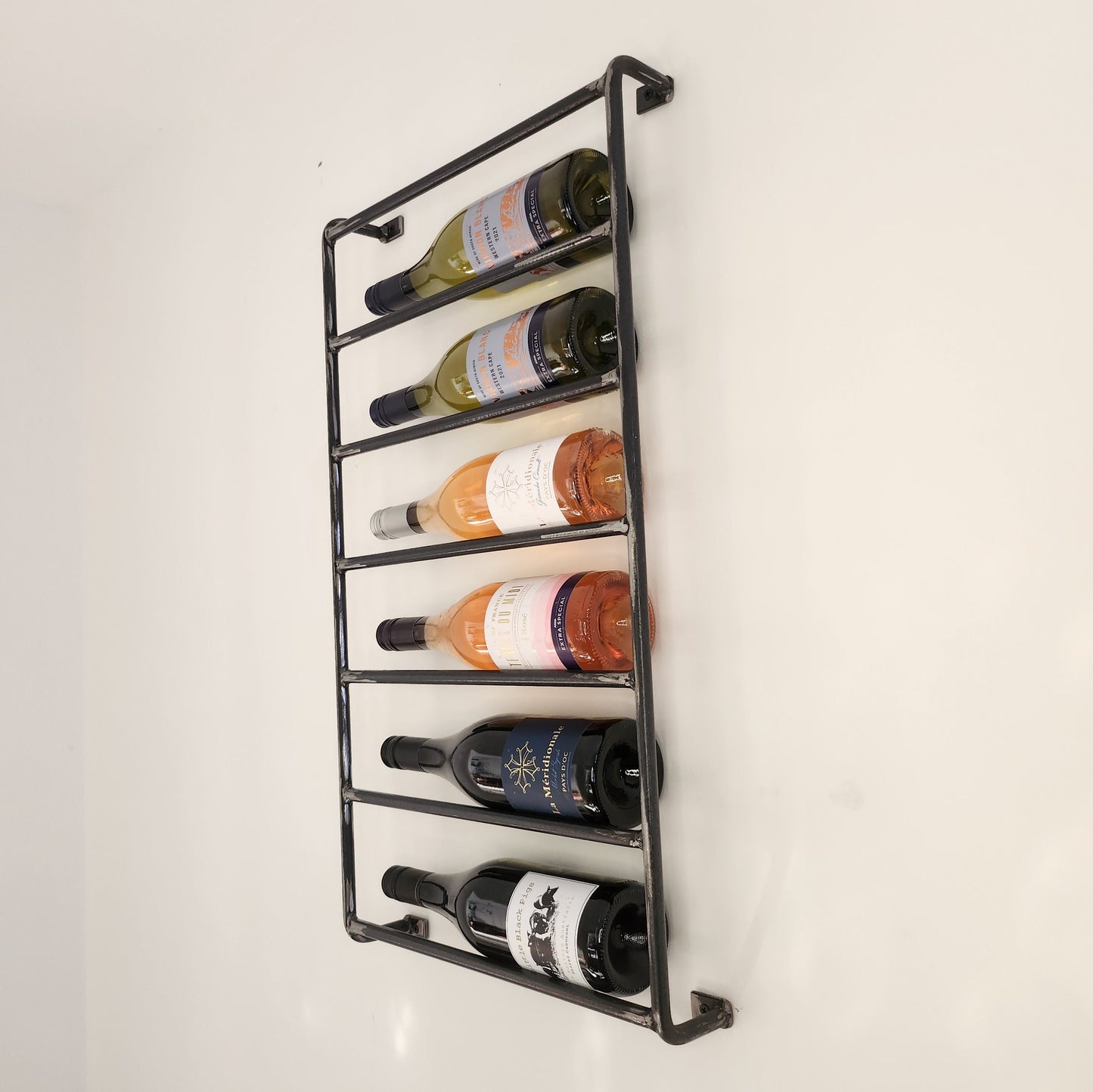 Rustic Wine Rack | Industrial Wall Wine Storage | Handmade Wood & Steel Bottle Rack | UK Made Bar Shelf