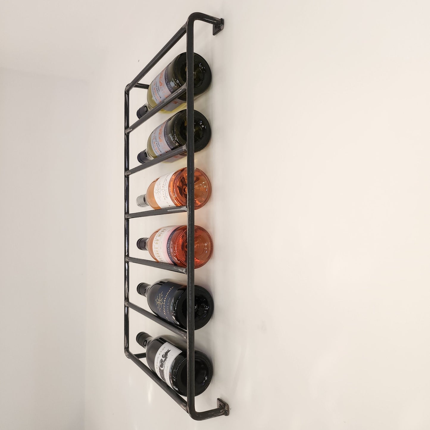 Rustic Wine Rack | Industrial Wall Wine Storage | Handmade Wood & Steel Bottle Rack | UK Made Bar Shelf