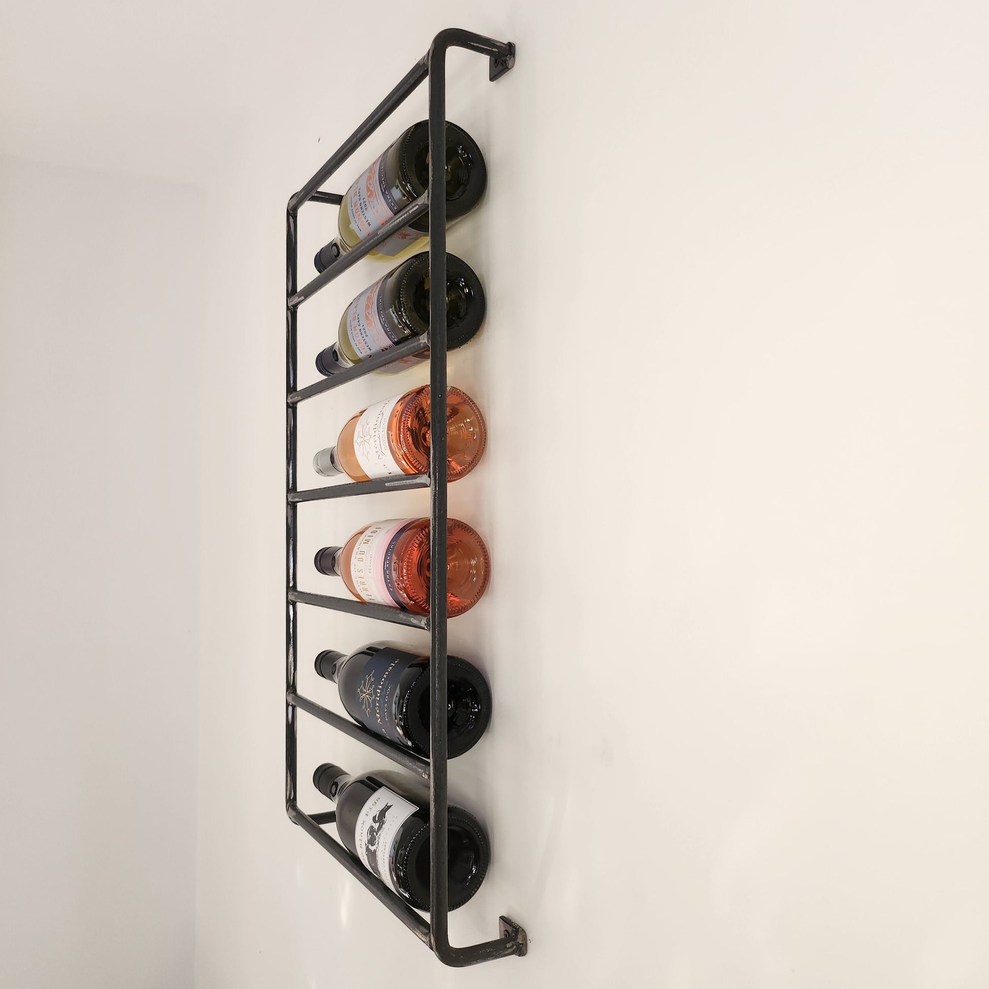 Rustic Wine Rack | Industrial Wall Wine Storage | Handmade Wood & Steel Bottle Rack | UK Made Bar Shelf