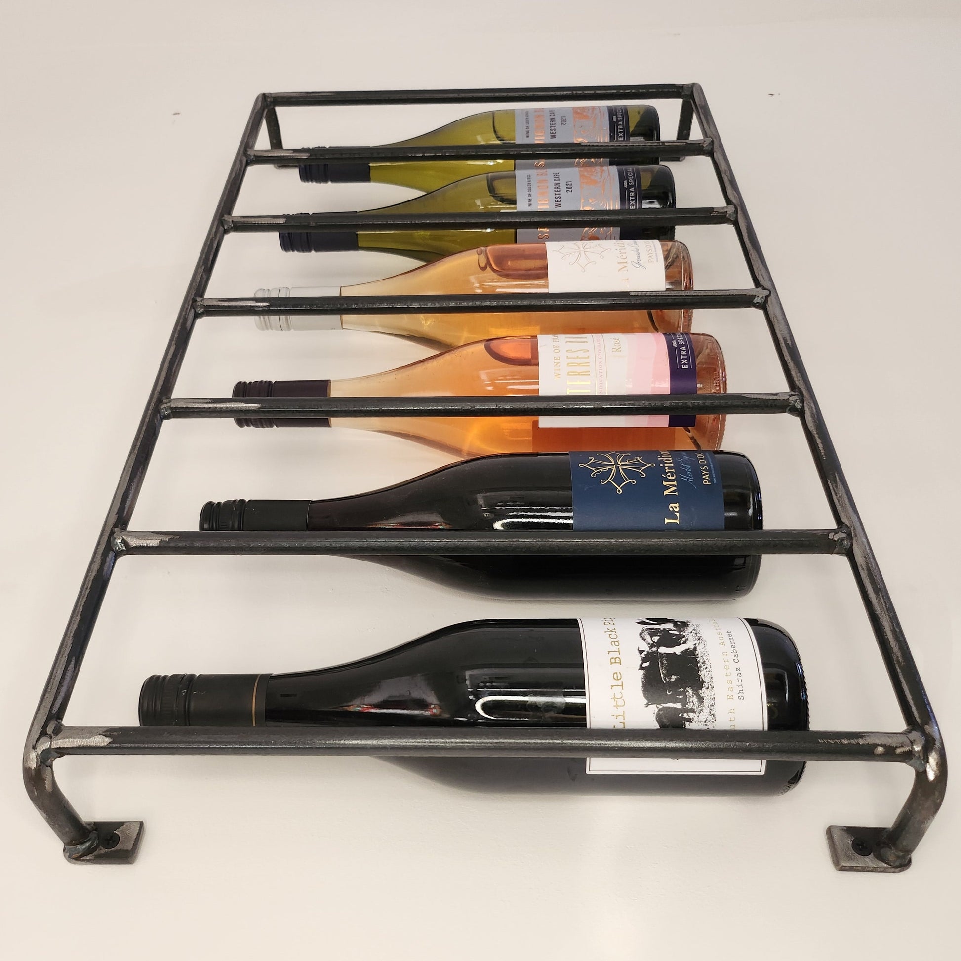 Rustic Wine Rack | Industrial Wall Wine Storage | Handmade Wood & Steel Bottle Rack | UK Made Bar Shelf
