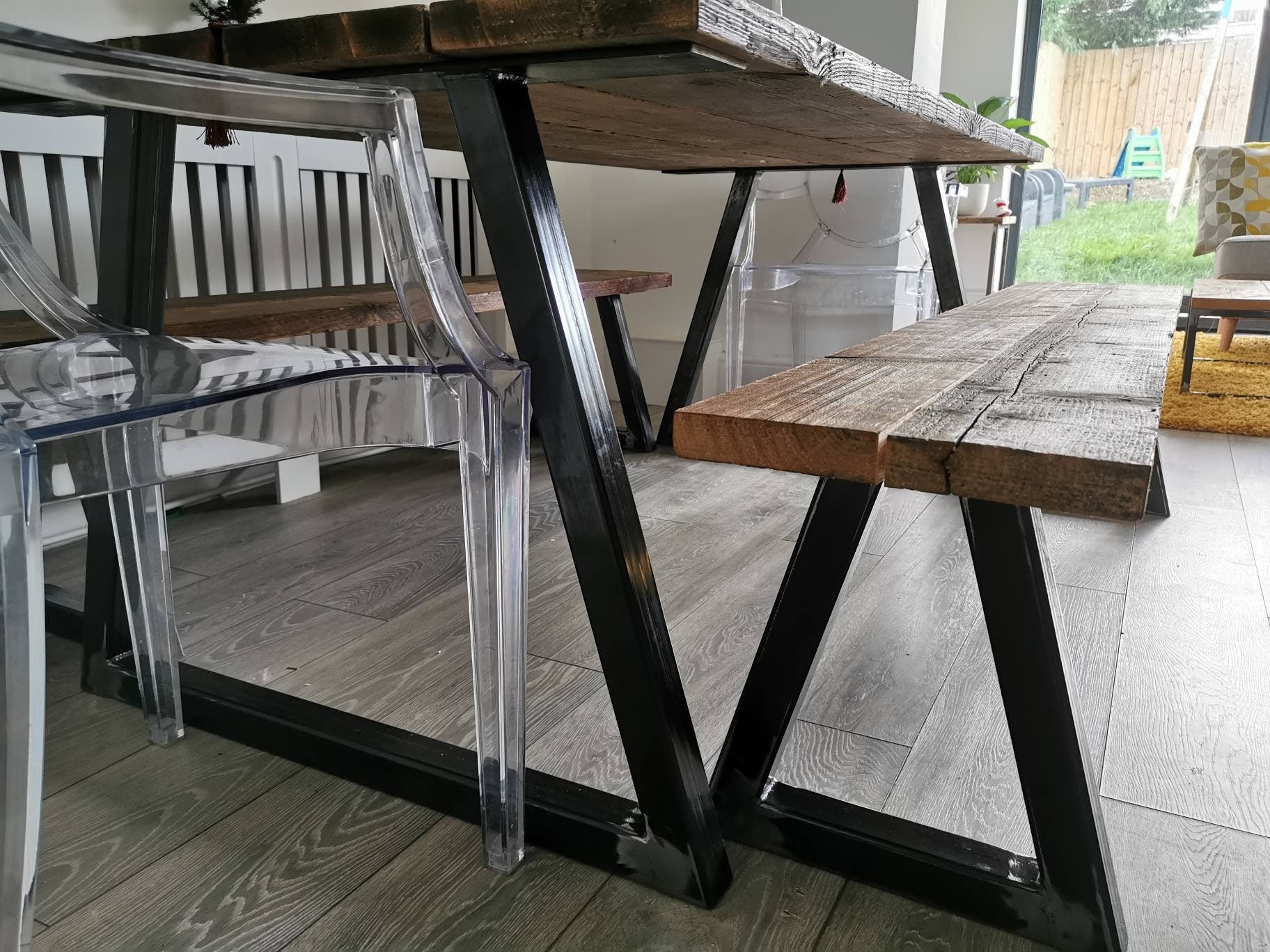 Urban Industrial Table | Raw Steel & Scandinavian Redwood Pine Dining Table | Handmade UK Modern Rustic Furniture