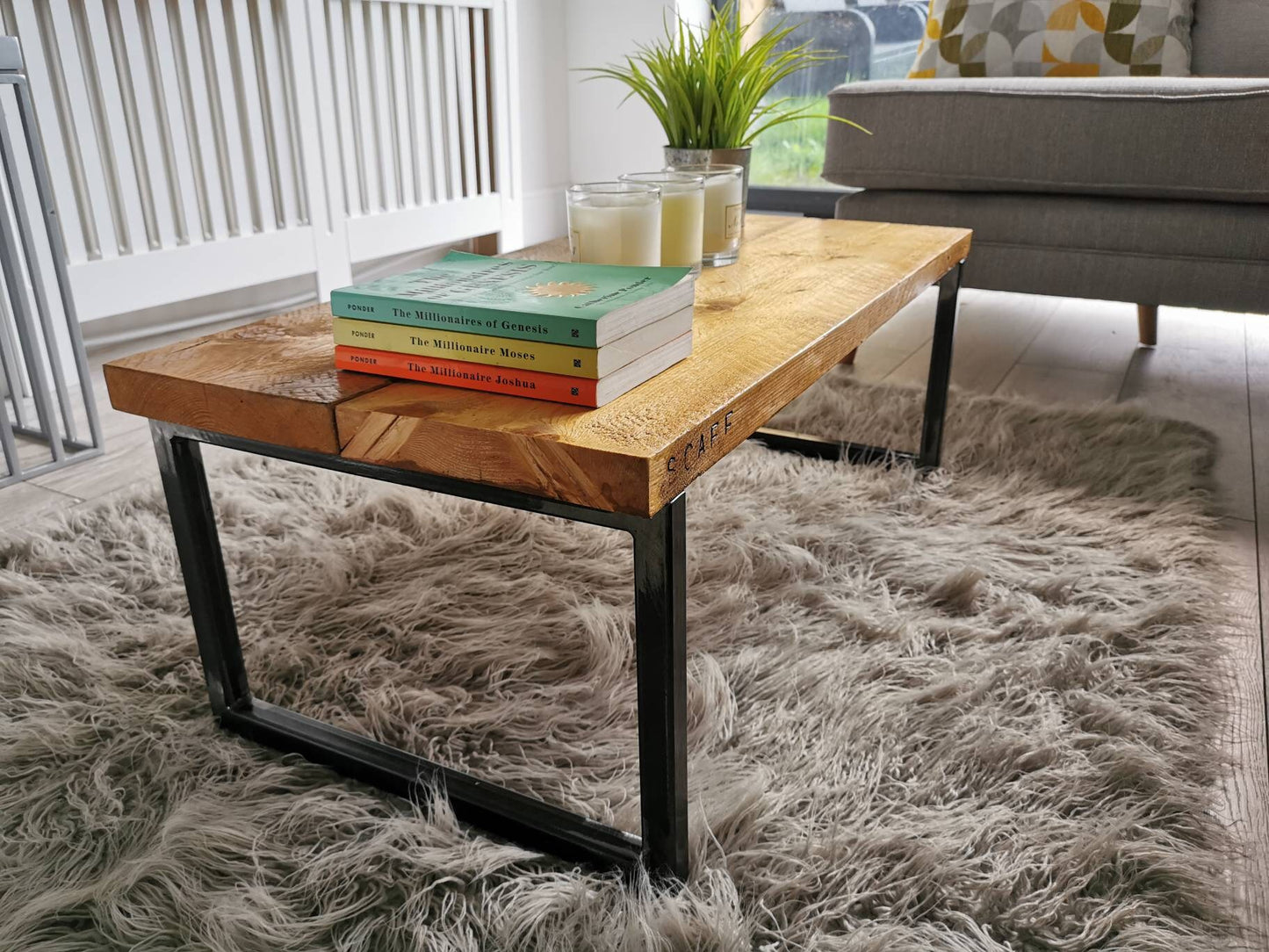 Industrial Raw Steel and Reclaimed Scaffold Board Coffee Table