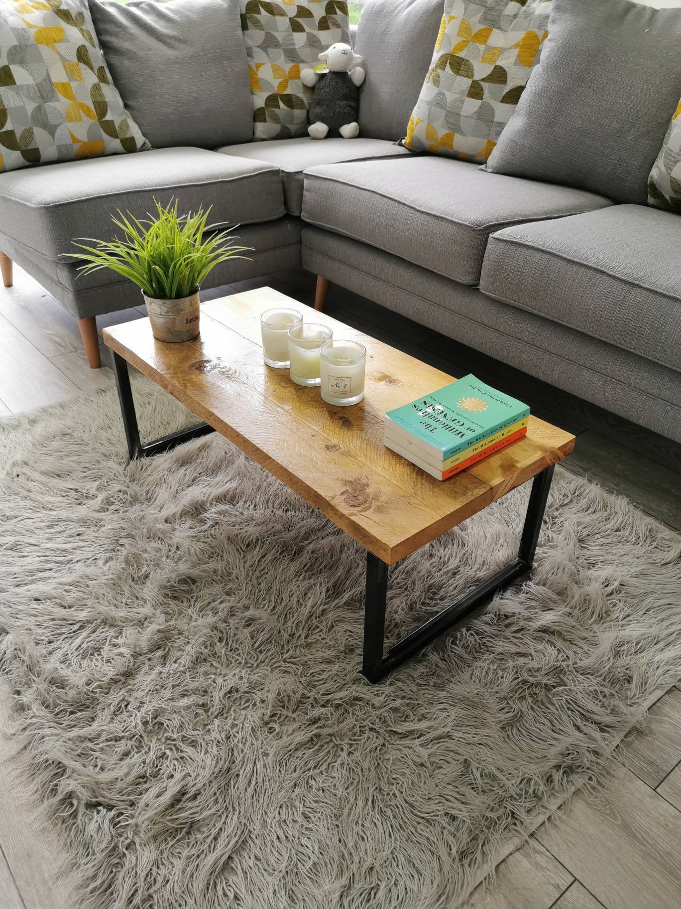 Industrial Raw Steel and Reclaimed Scaffold Board Coffee Table