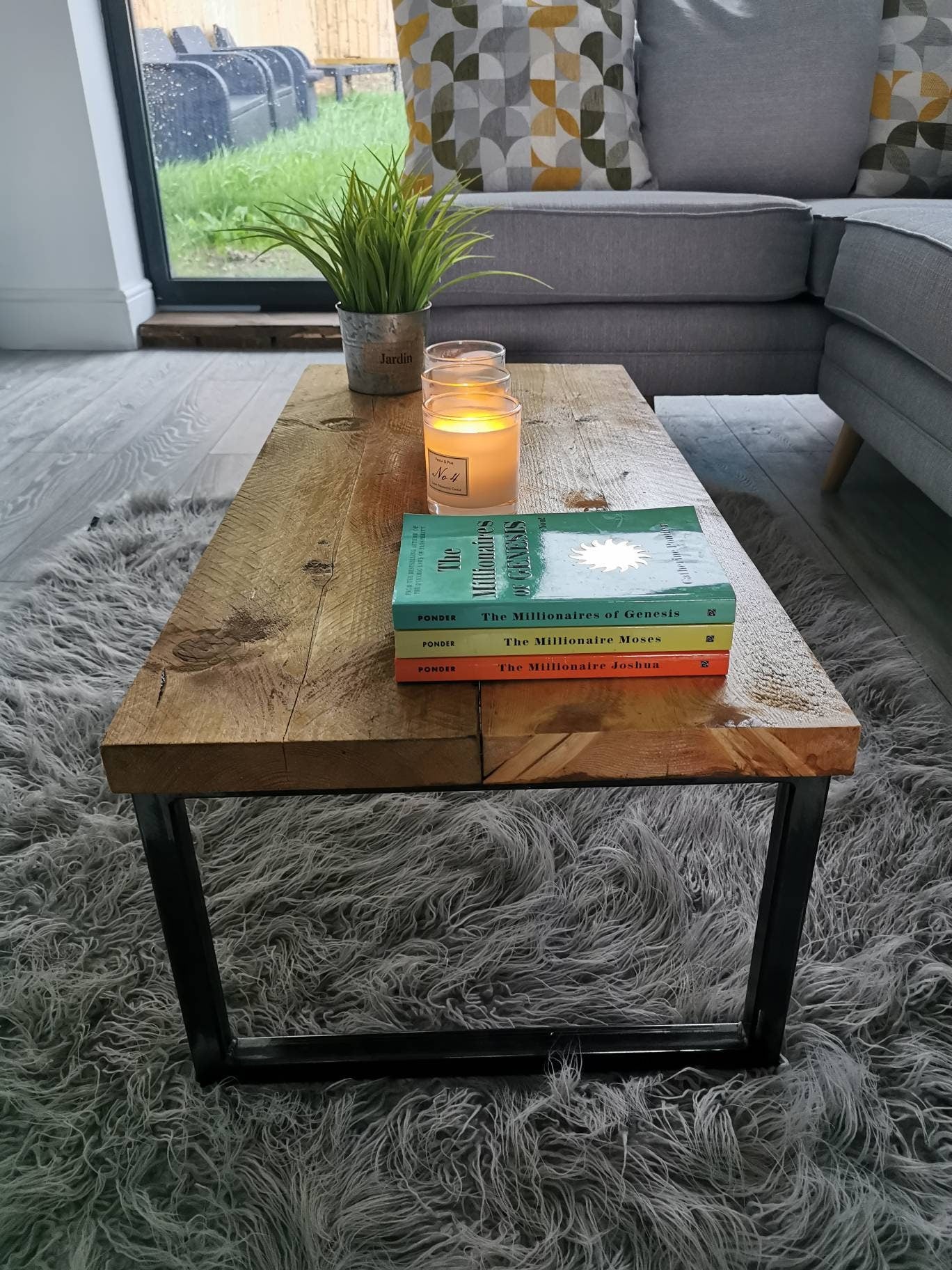 Industrial Raw Steel and Reclaimed Scaffold Board Coffee Table