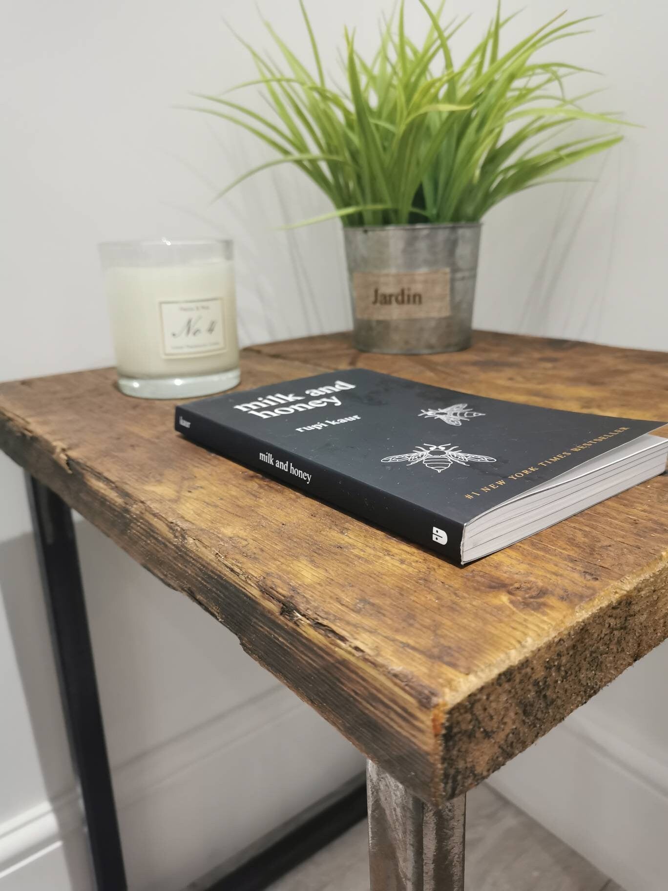 Industrial Raw Steel and Reclaimed Scaffold Board Side Table