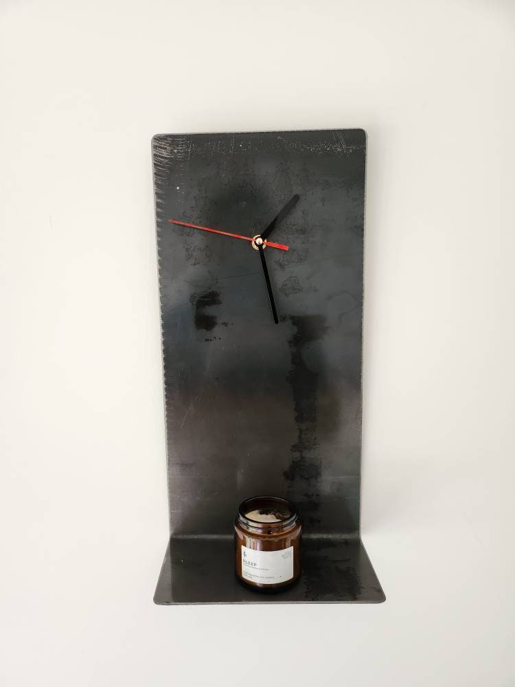 Raw Steel Wall Clock Shelf - metal Clock Shelf - Metal Clock - Industrial Clock with Shelf - Time Piece