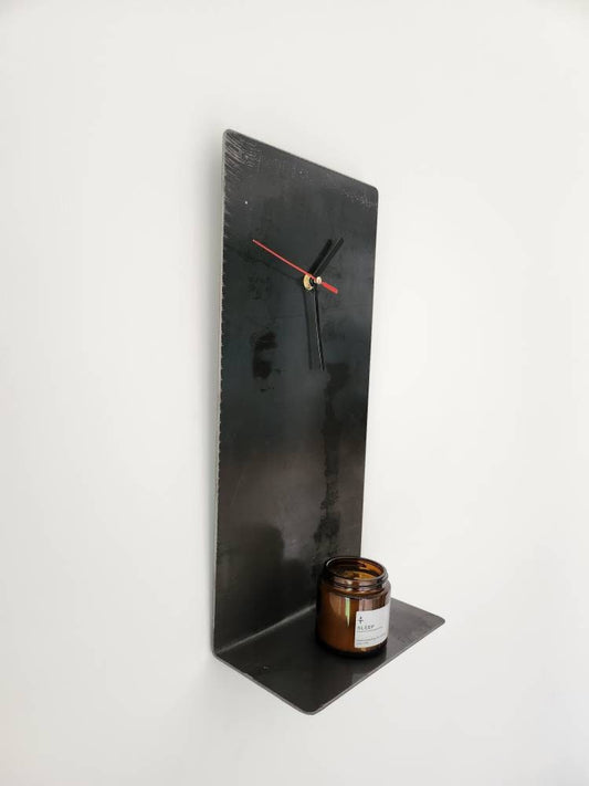 Raw Steel Wall Clock Shelf - metal Clock Shelf - Metal Clock - Industrial Clock with Shelf - Time Piece