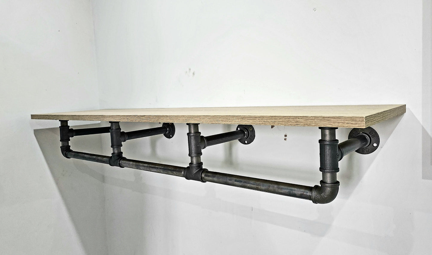 Industrial Clothes Rail with Light Oak Shelf -  Urban Clothes Storage - Wardrobe