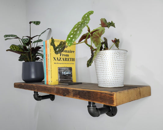 Scaffold Board Shelf And Raw Steel Industrial Pipe Brackets - Reclaimed - Heavy Duty - Variety Of Lengths And Finishes