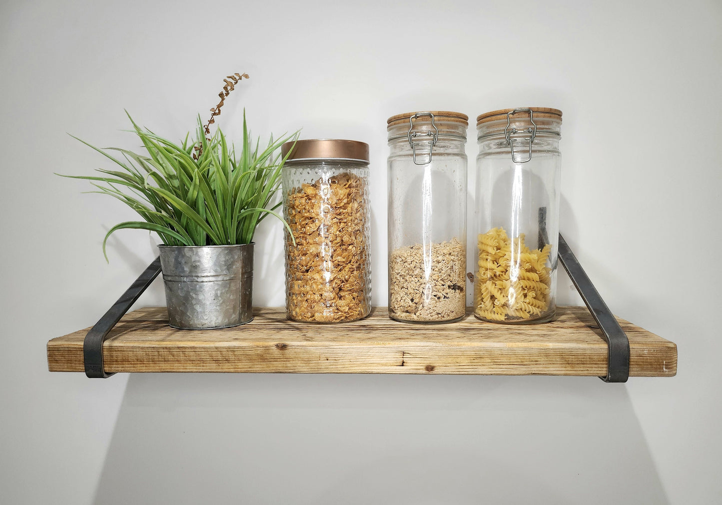 Scaffold Board Shelf And Raw Steel Triangle Brackets - Reclaimed - Heavy Duty - Variety Of Lengths And Finishes