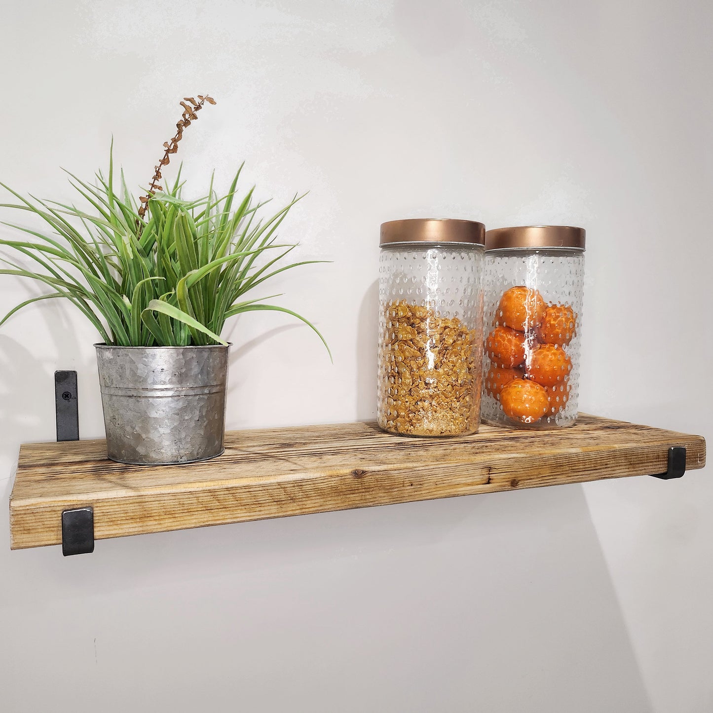 Scaffold Board Shelf And Raw Steel J Brackets - Reclaimed - Heavy Duty - Variety Of Lengths And Finishes